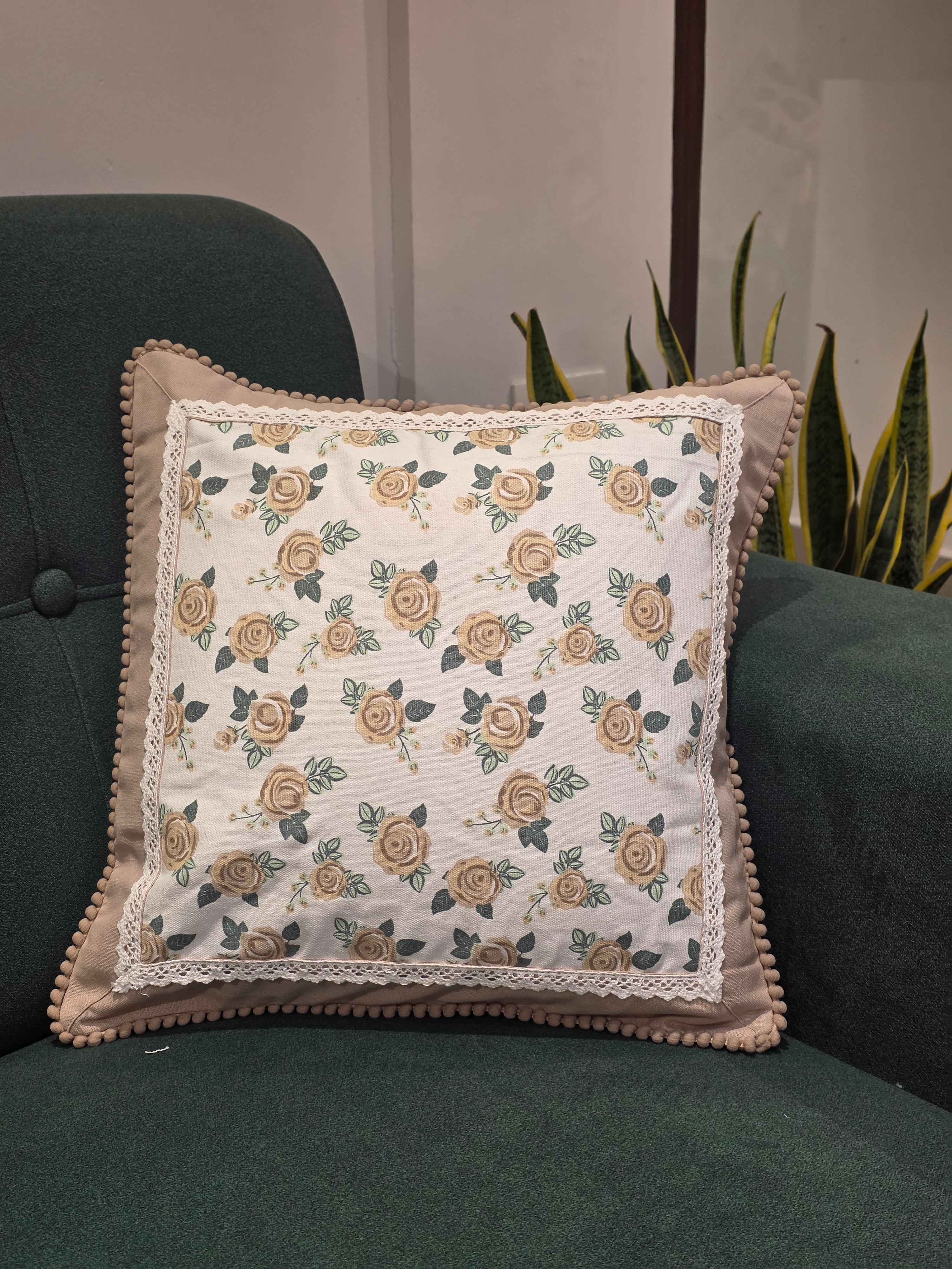 Lace Floral Cushion Cover – 16 x 16 inches