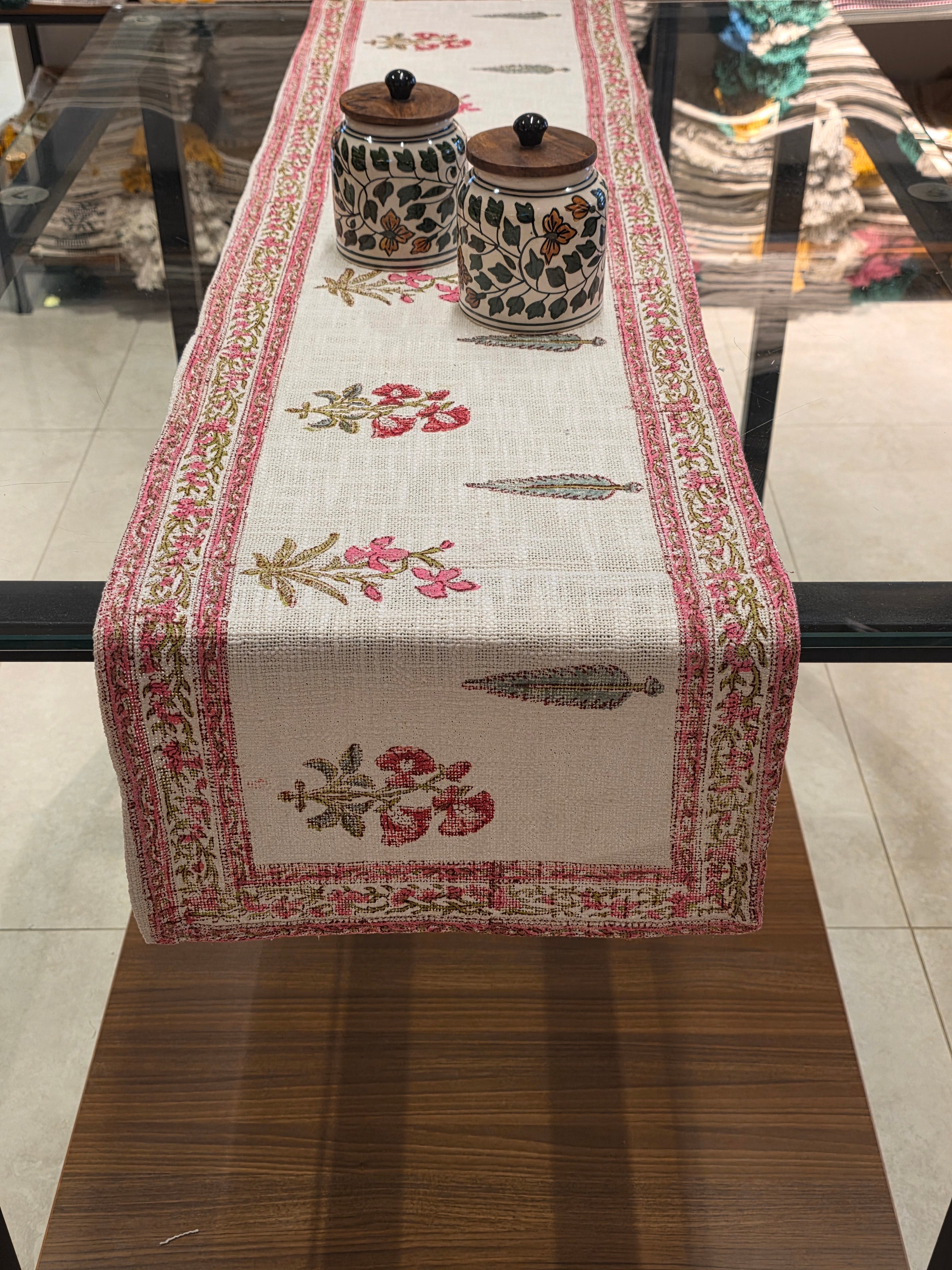 Hand Block Printed Jute Table Runner