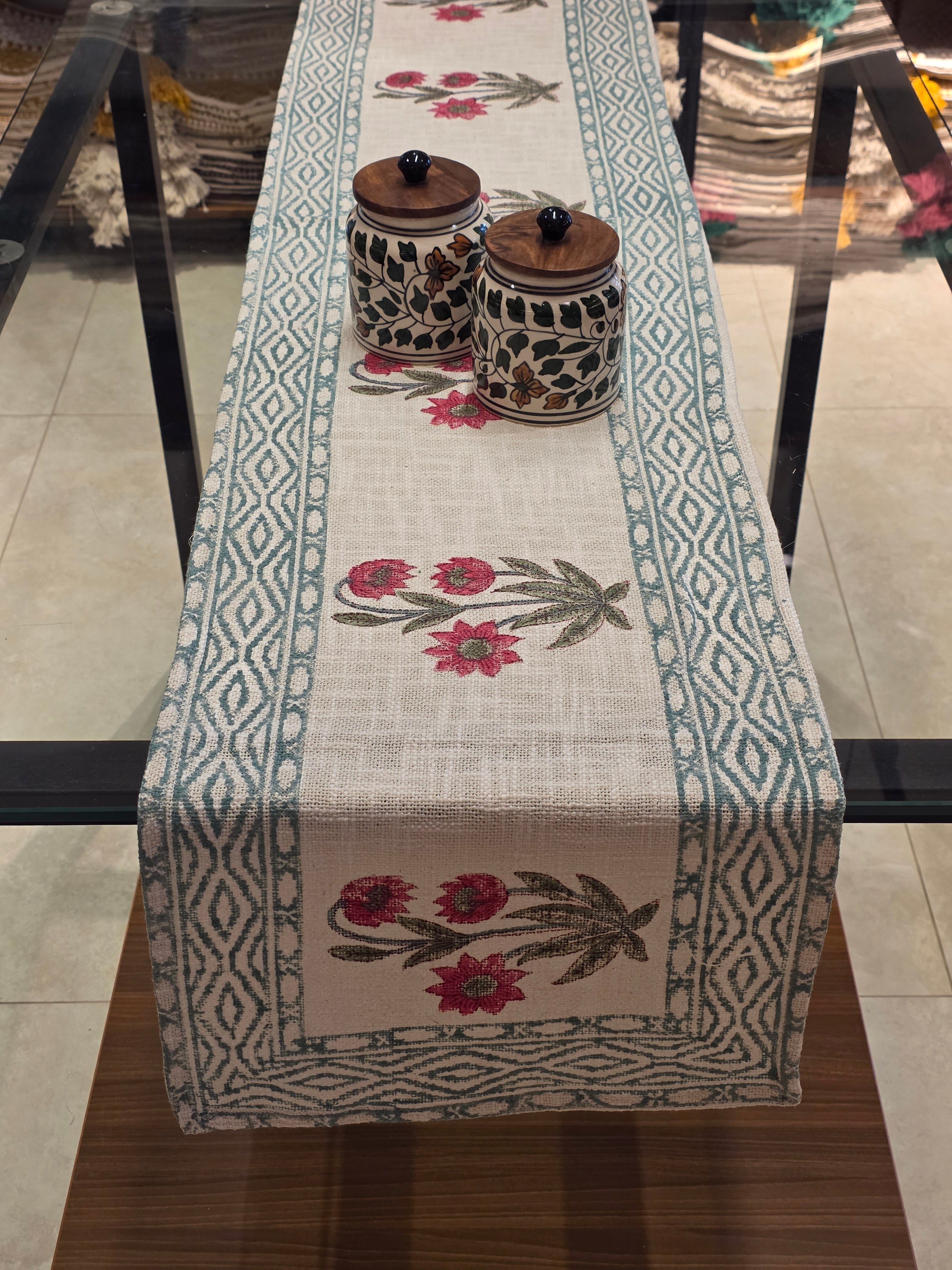 Hand Block Printed Jute Table Runner