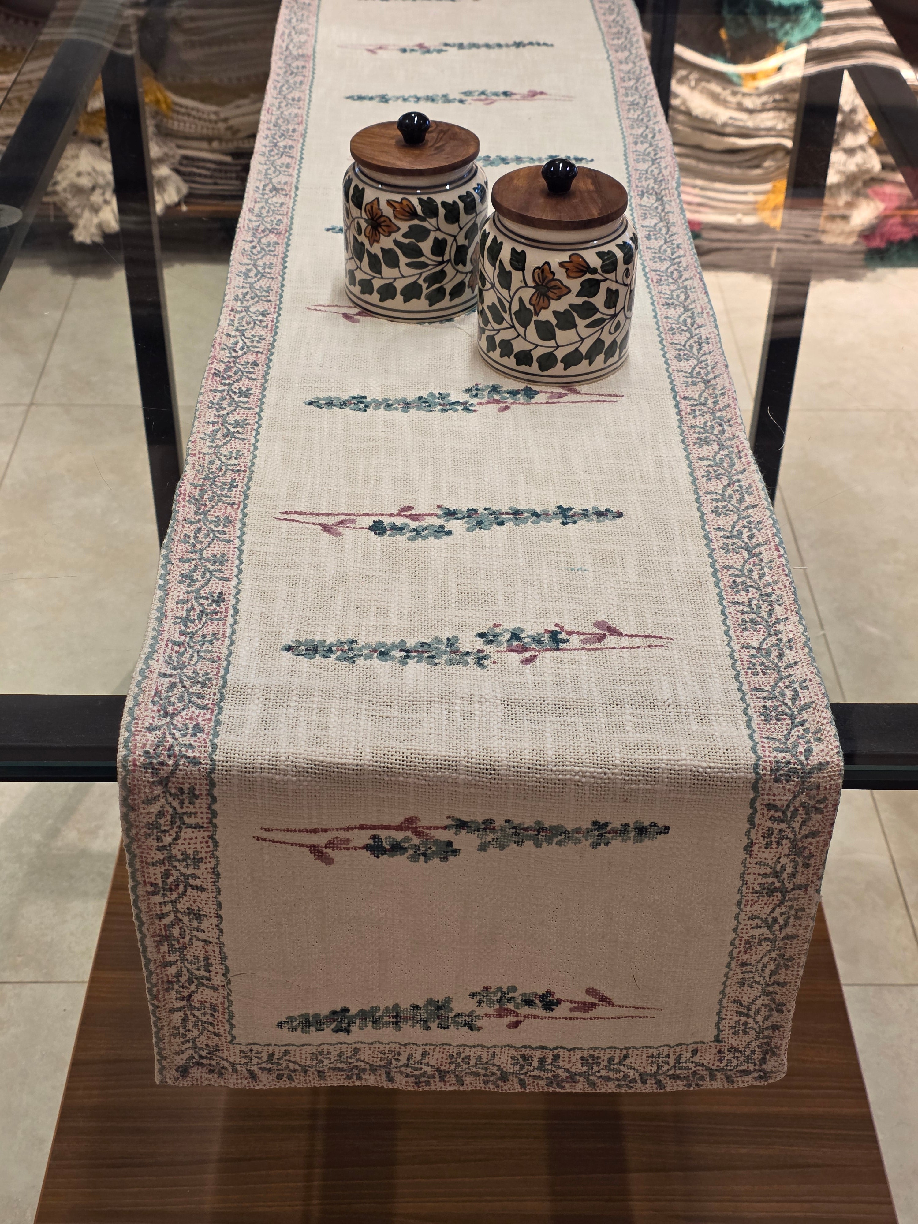 Hand Block Printed Jute Table Runner