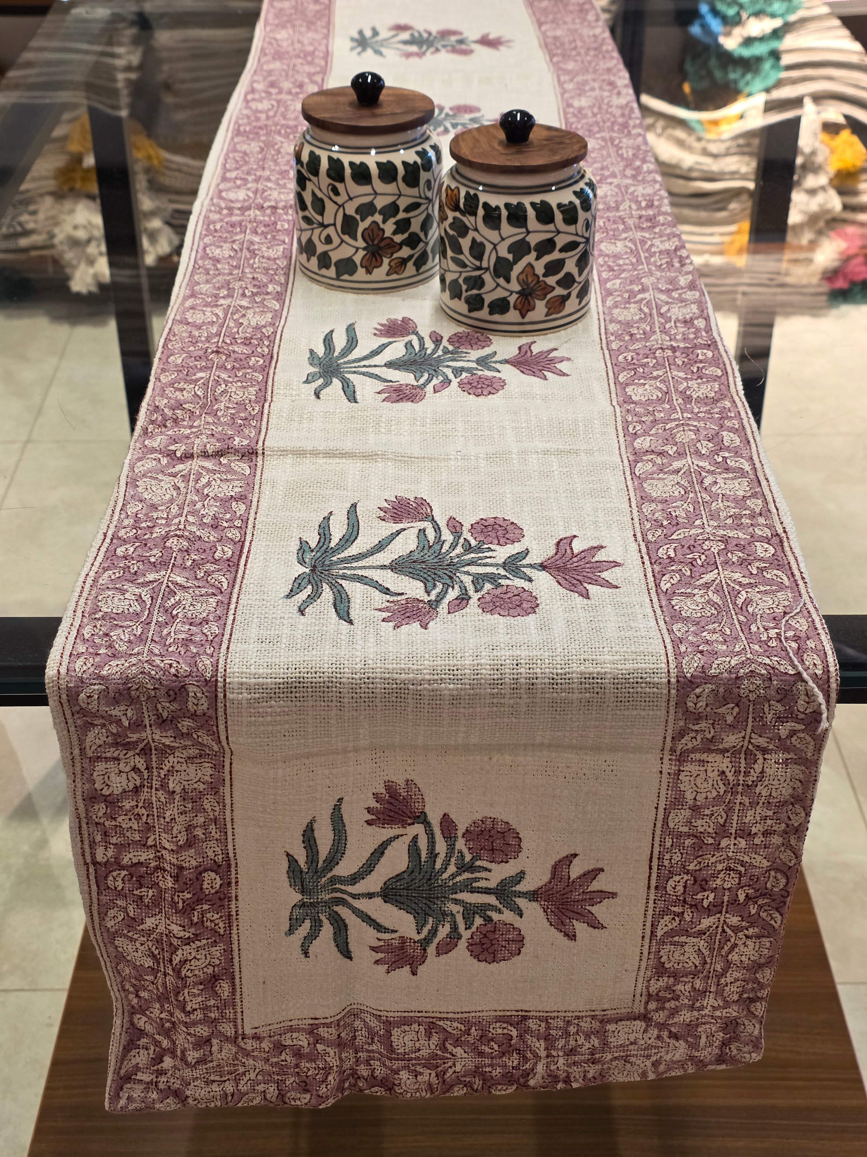 Hand Block Printed Jute Table Runner