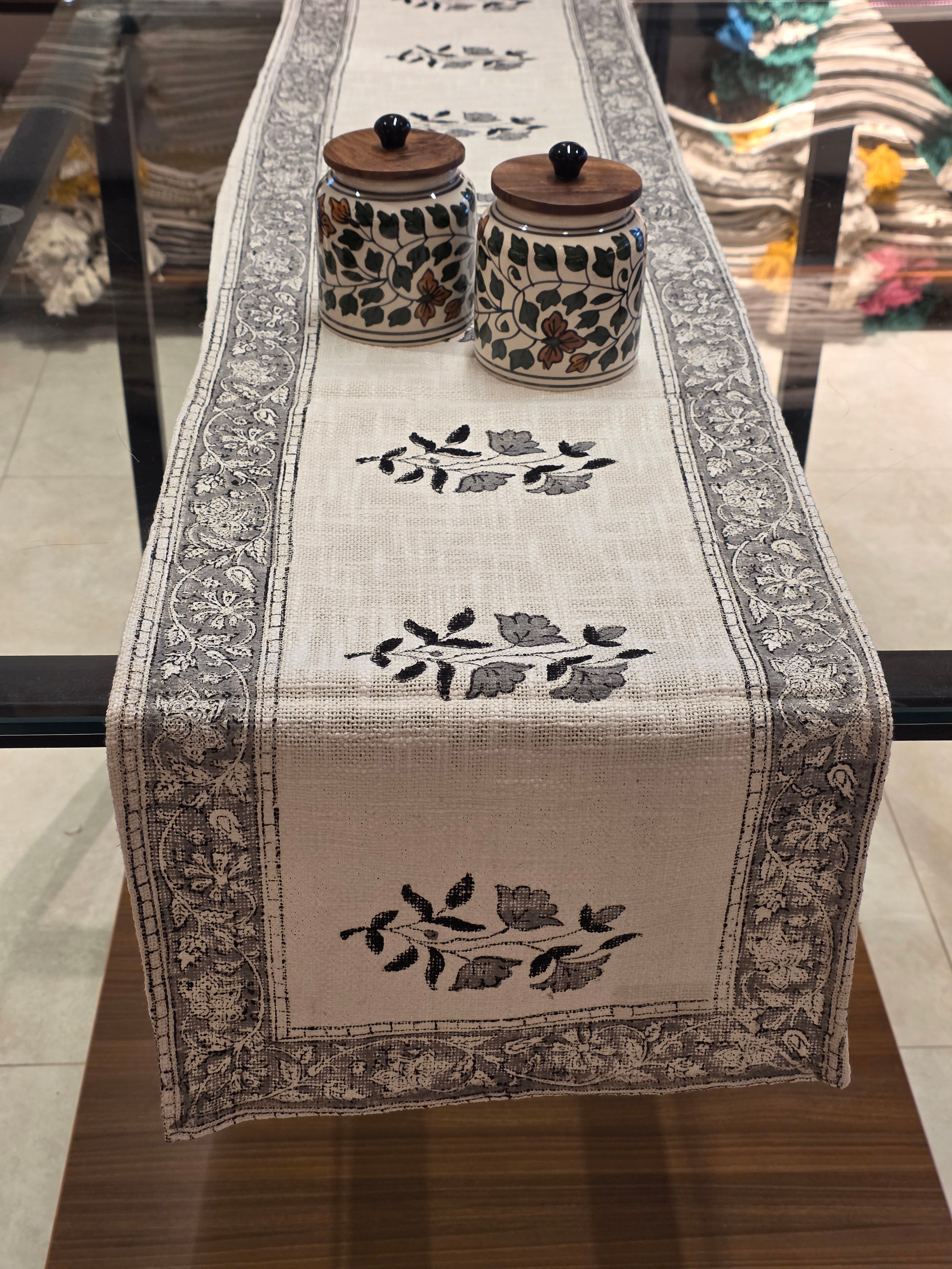 Hand Block Printed Jute Table Runner