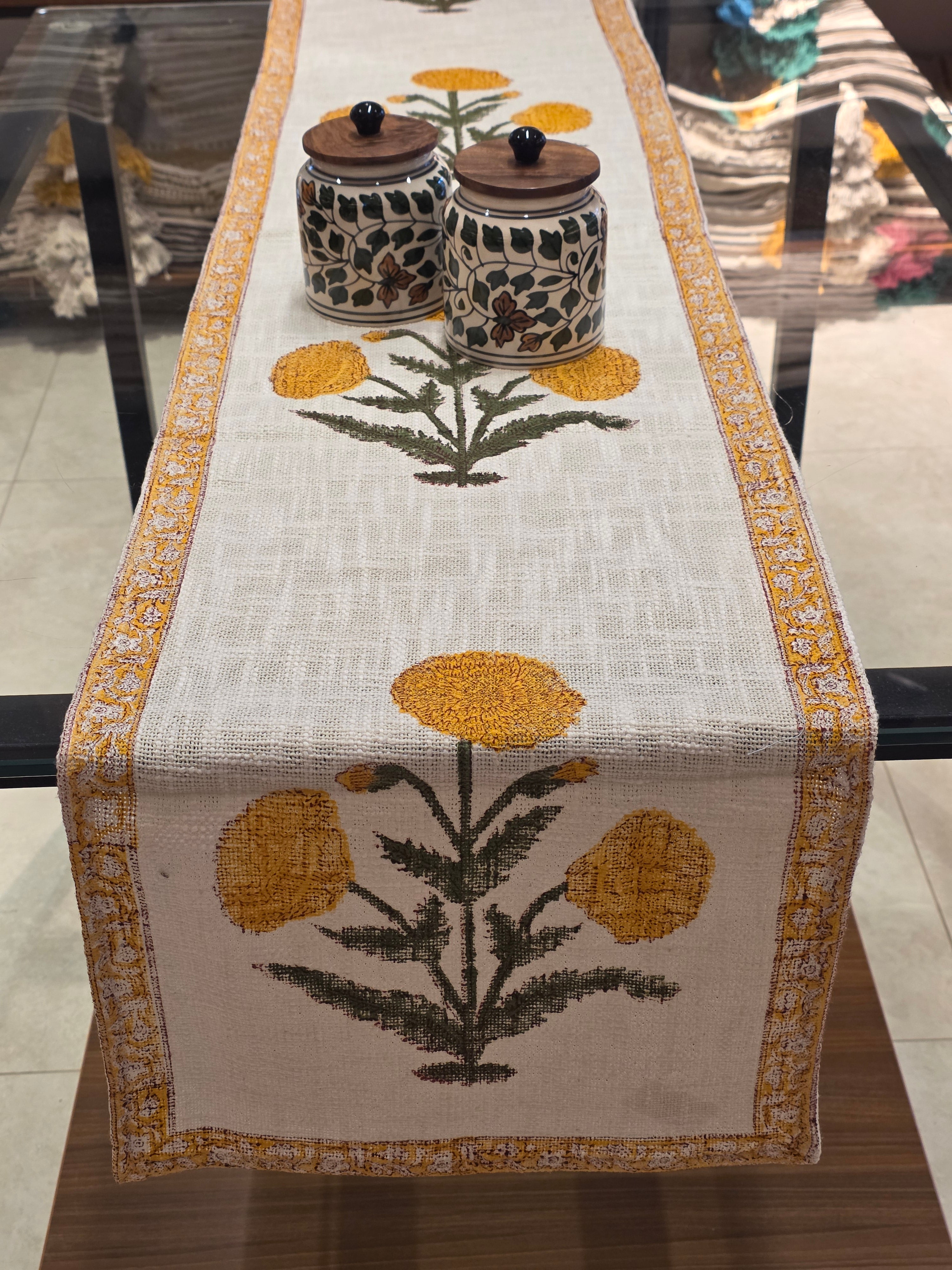 Hand Block Printed Jute Table Runner