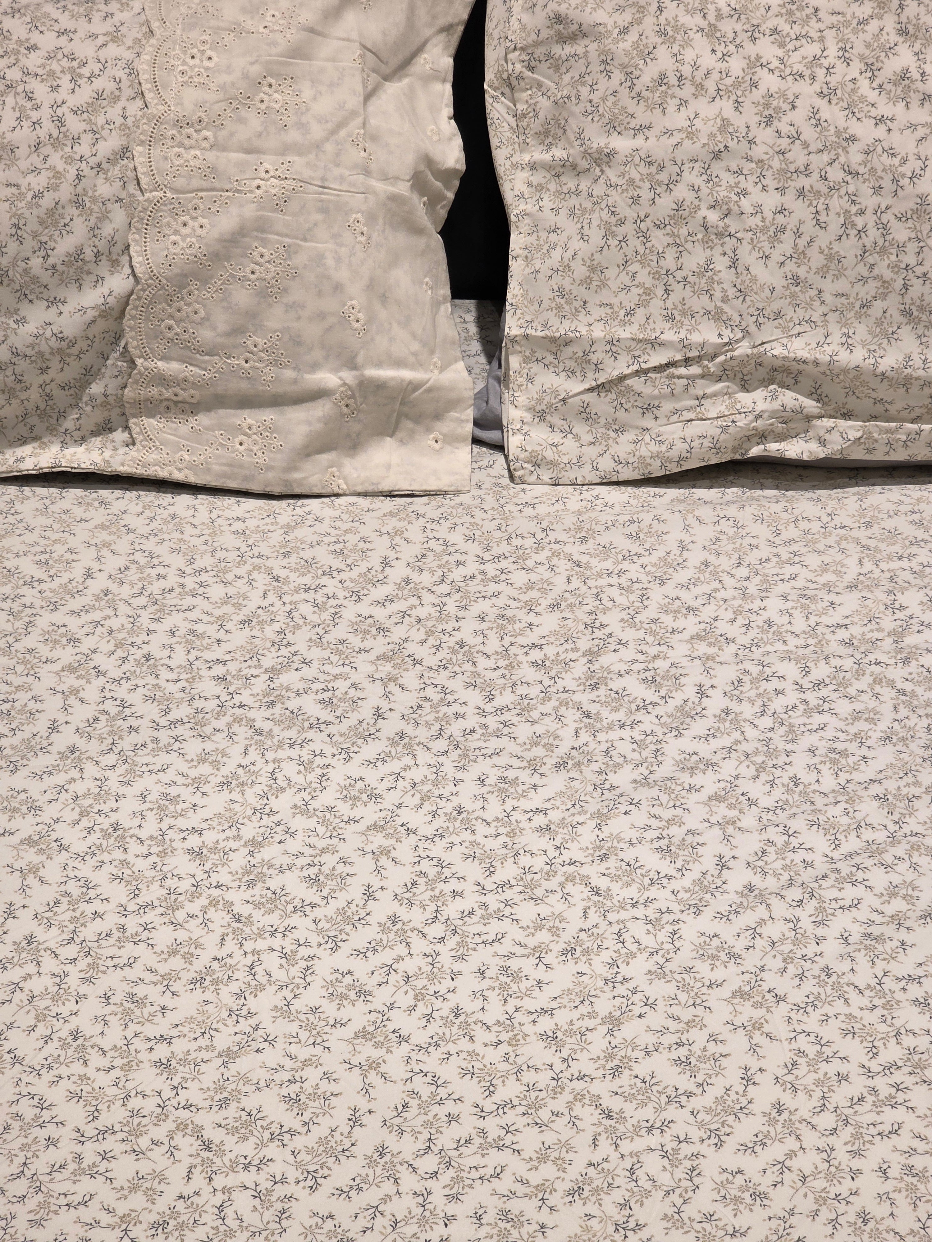 English Print Cotton Bedsheet Set with Hakoba Lace – King Size