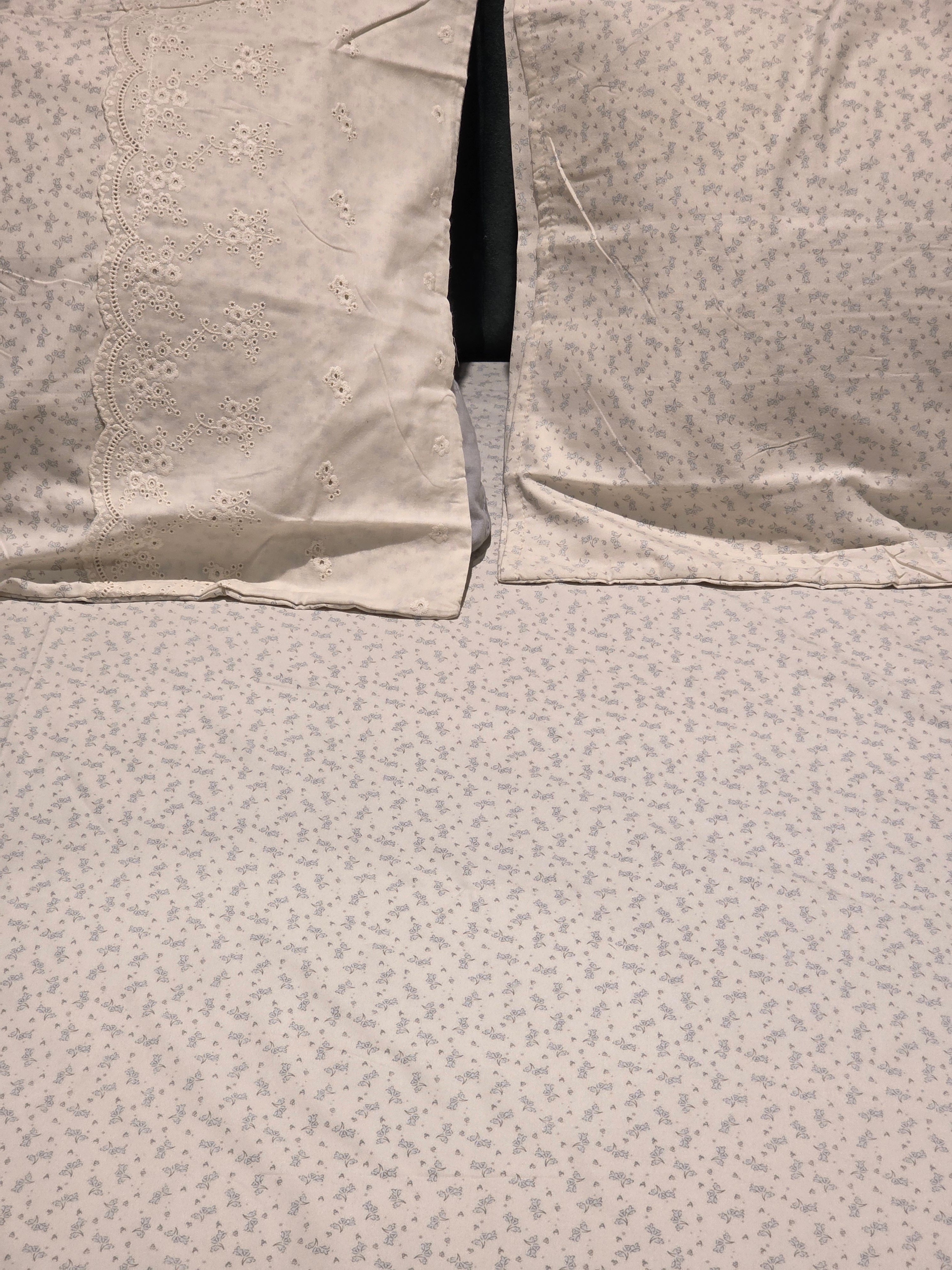 English Print Cotton Bedsheet Set with Hakoba Lace – King Size