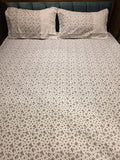 English Print Cotton Bedsheet Set with Hakoba Lace – King Size