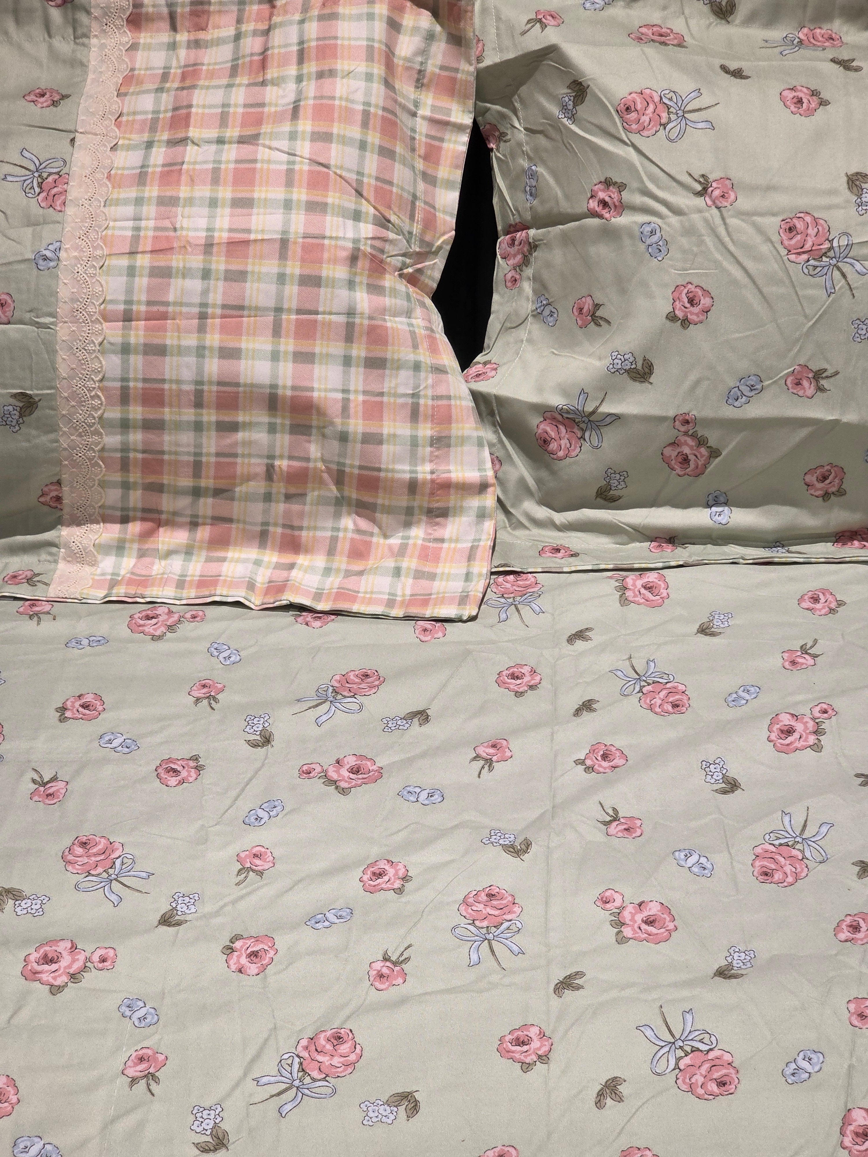King Size Cotton Bedsheet Set with Hakoba Lace