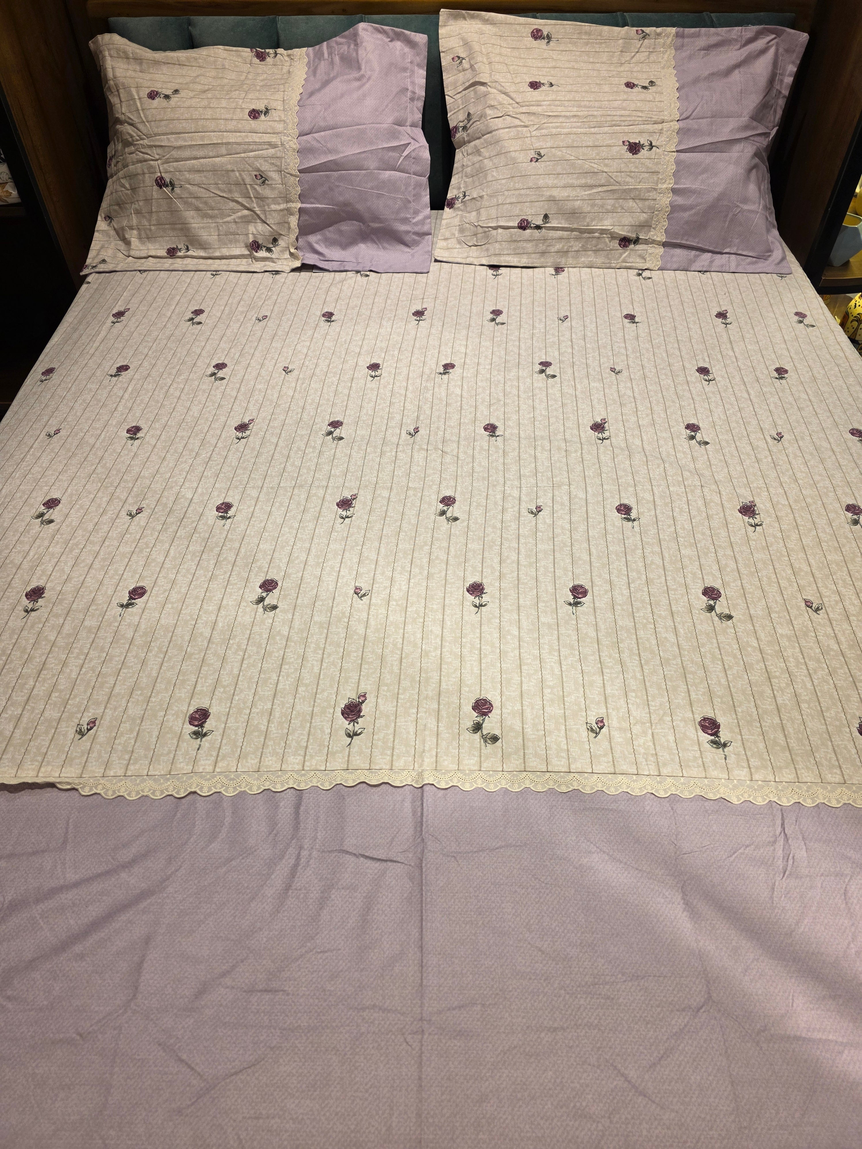 King Size Cotton Bedsheet Set with Hakoba Lace