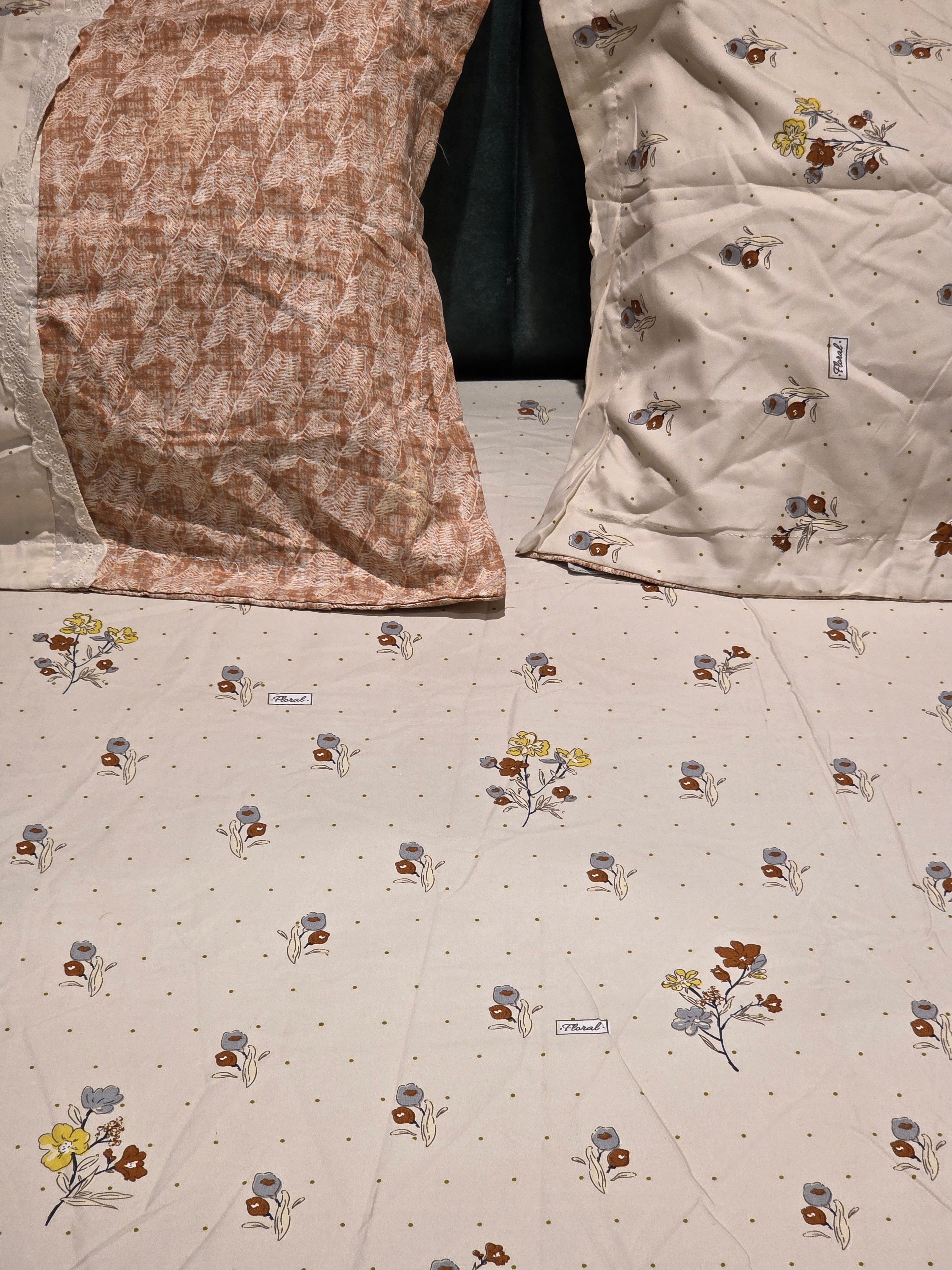 King Size Cotton Bedsheet Set with Hakoba Lace