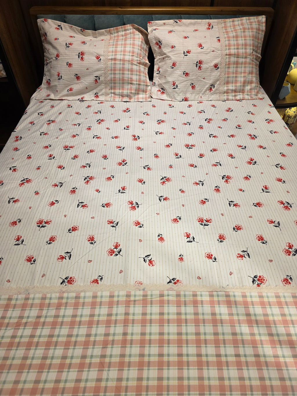 King Size Cotton Bedsheet Set with Hakoba Lace