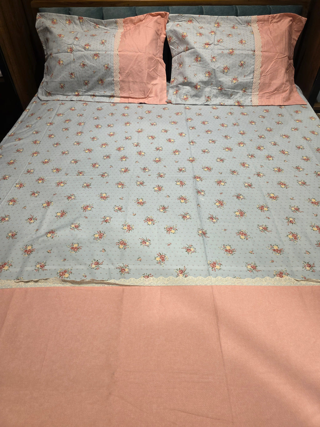 King Size Cotton Bedsheet Set with Hakoba Lace