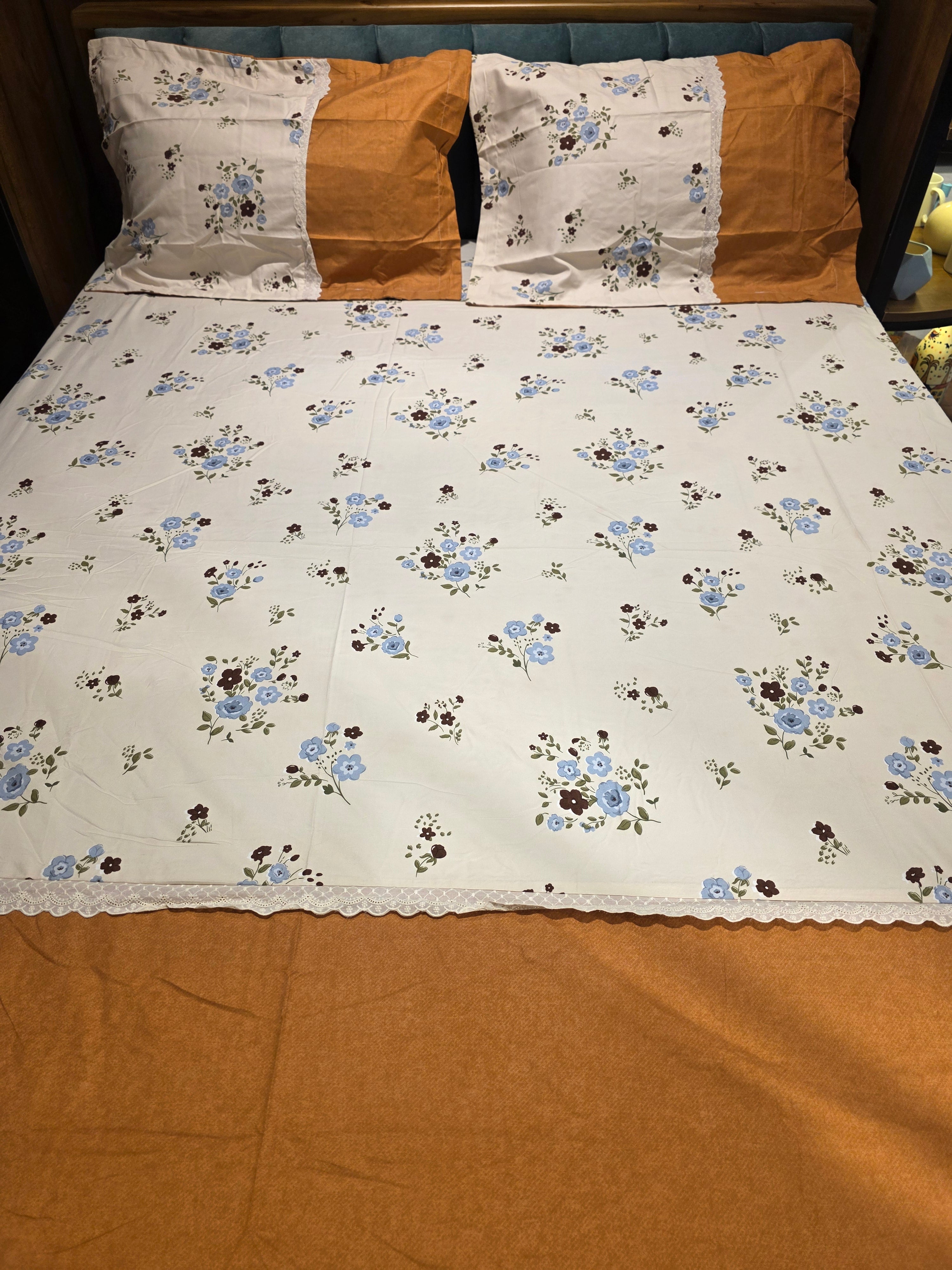 King Size Cotton Bedsheet Set with Hakoba Lace
