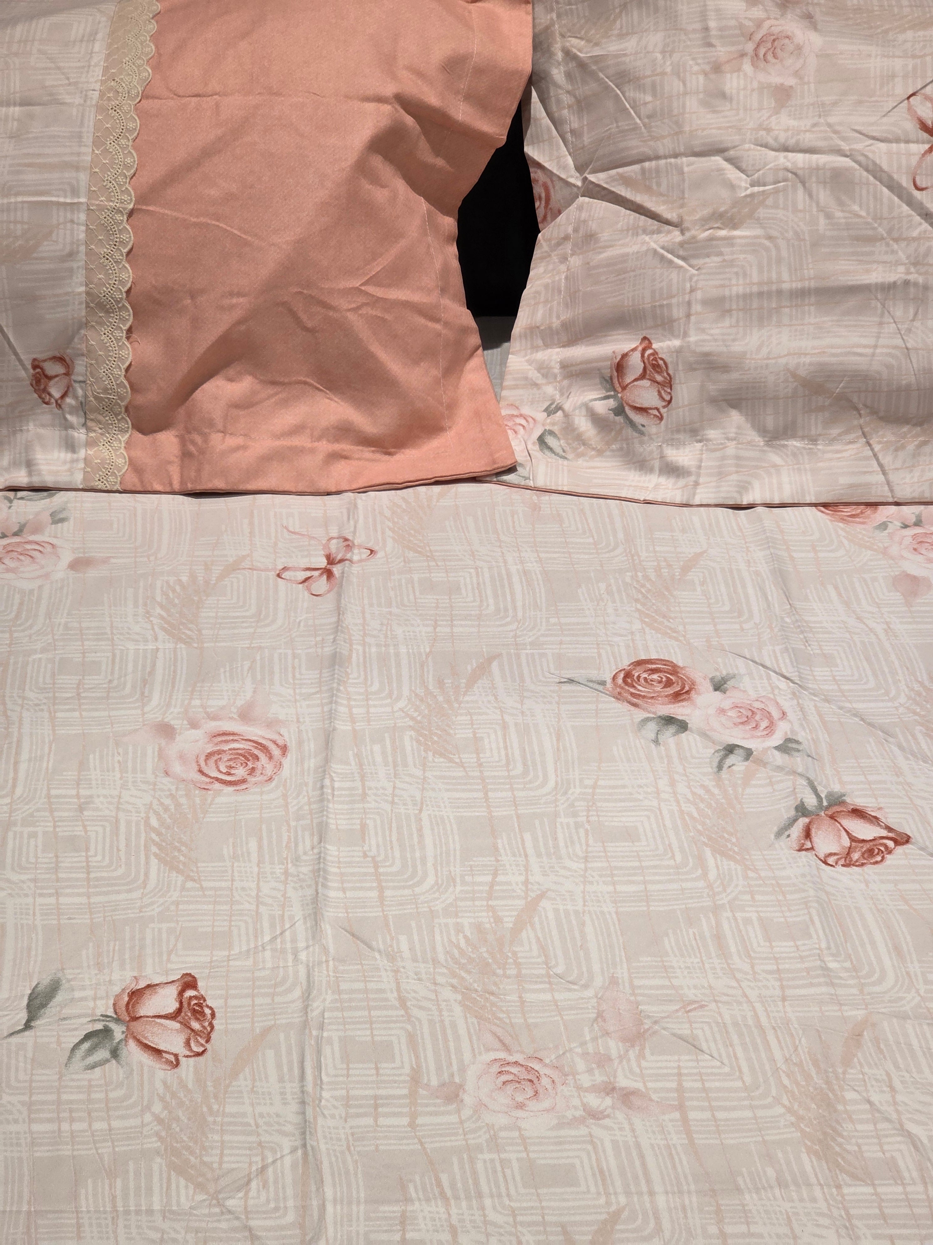 King Size Cotton Bedsheet Set with Hakoba Lace