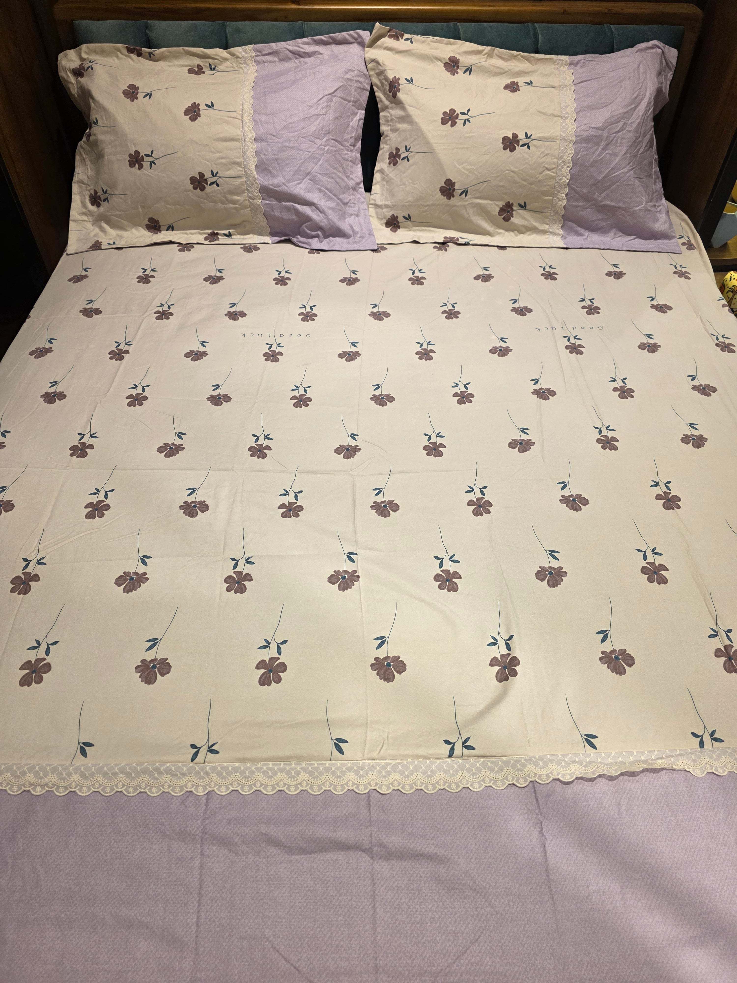King Size Cotton Bedsheet Set with Hakoba Lace
