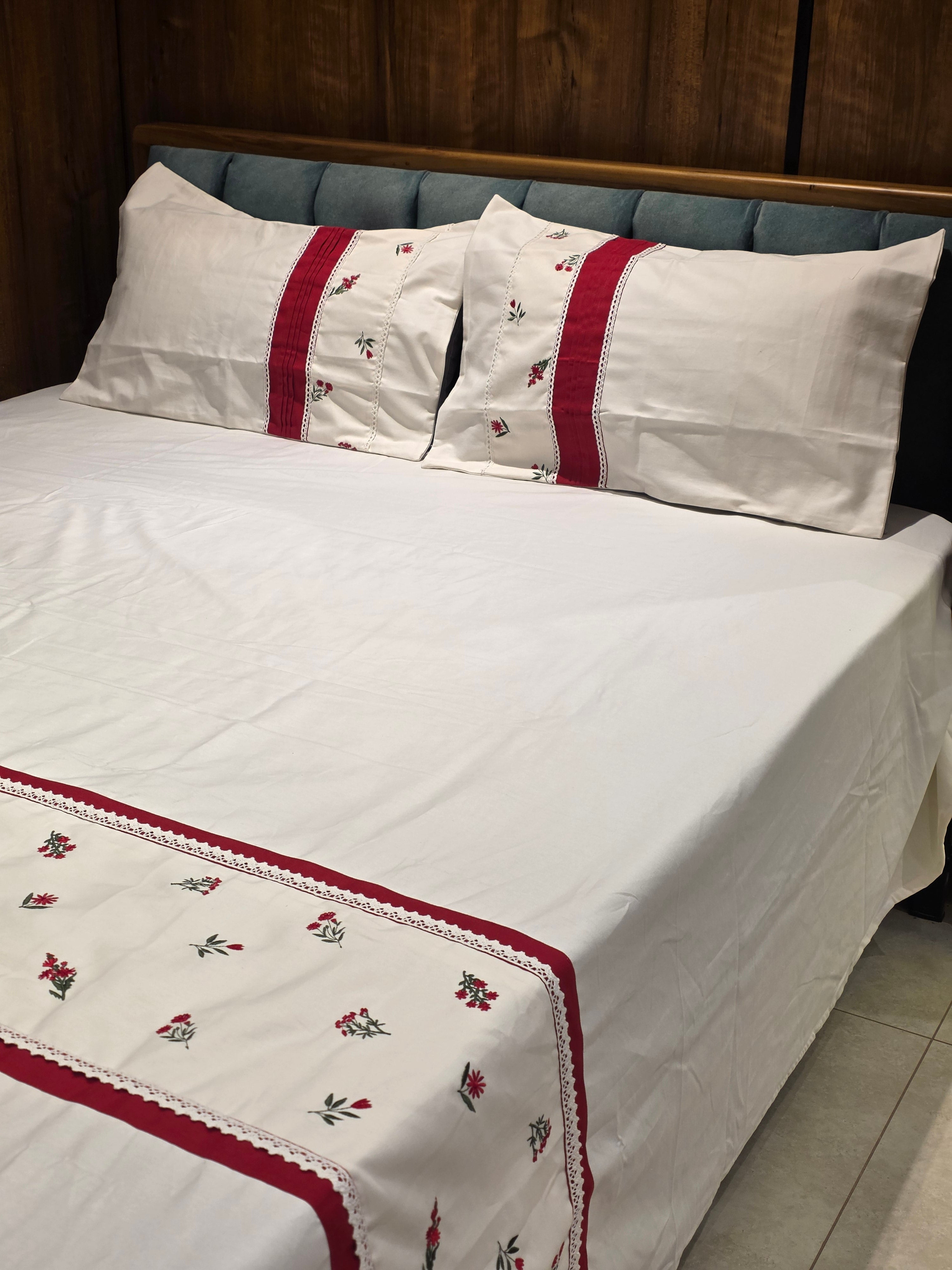 King Size Embroidered Lace Bedsheet Set
