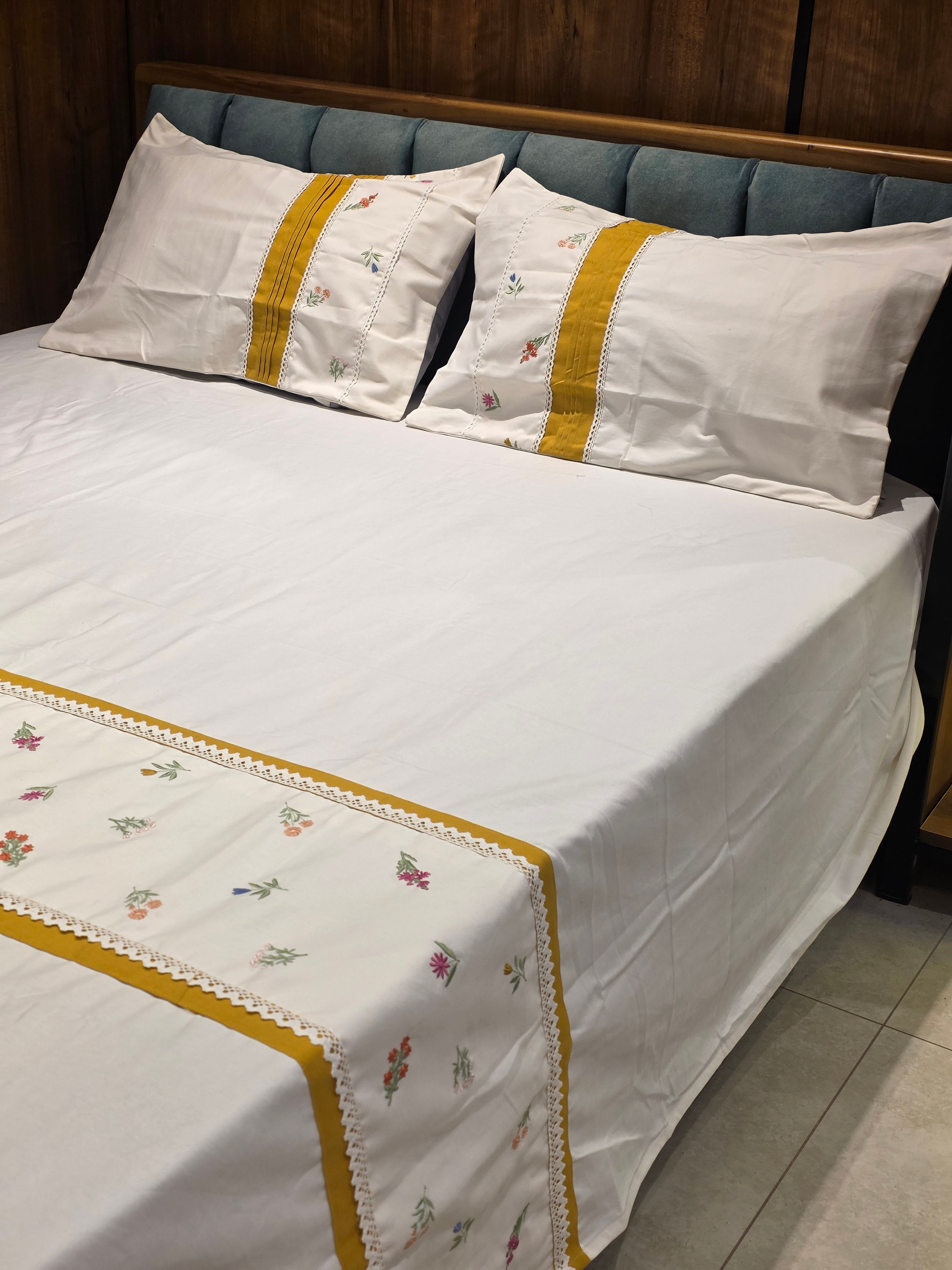 King Size Embroidered Lace Bedsheet Set