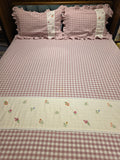 Gingham Queen Lace Bedsheet Set