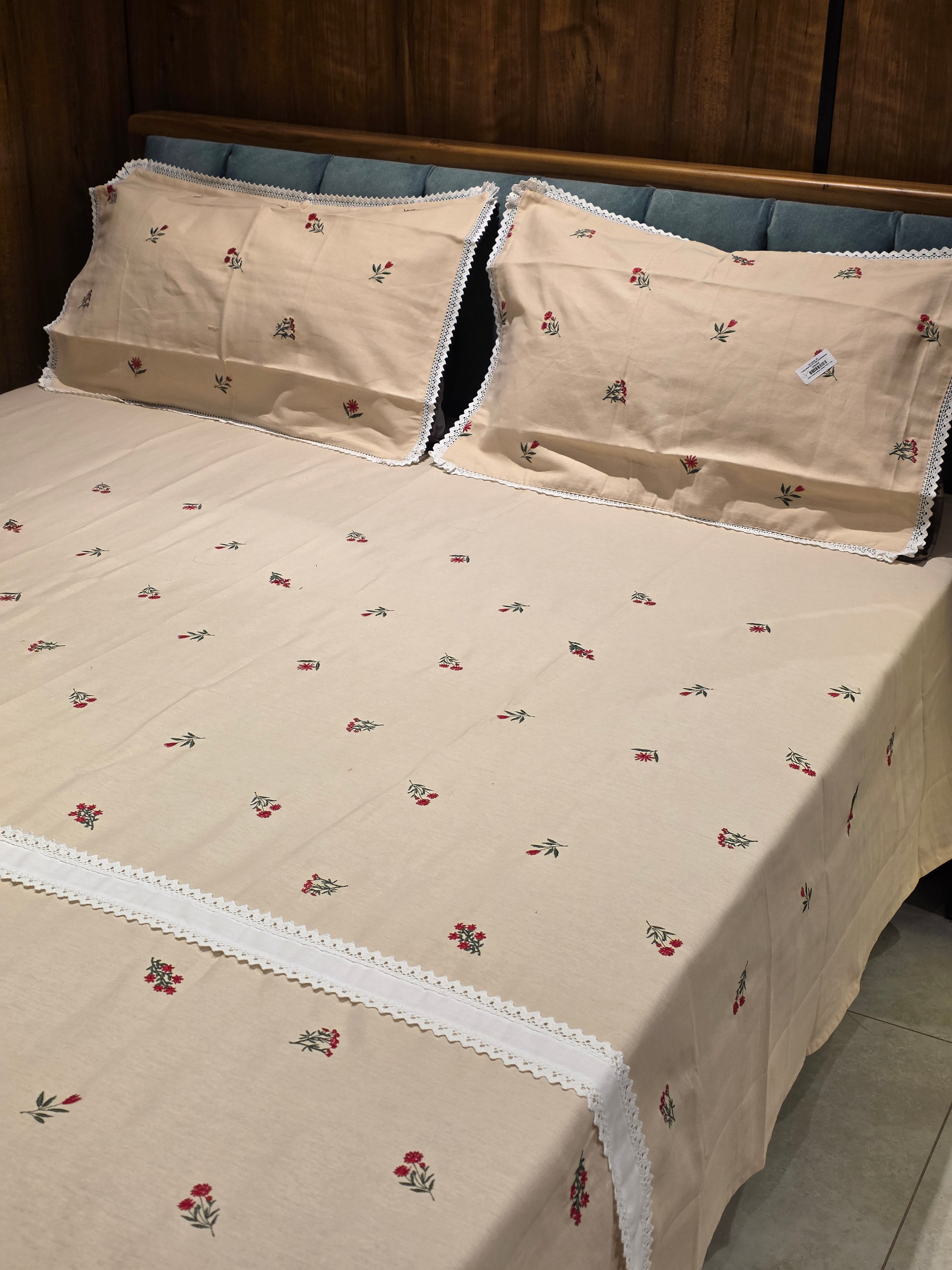 King Size Embroidered Lace Bedsheet Set