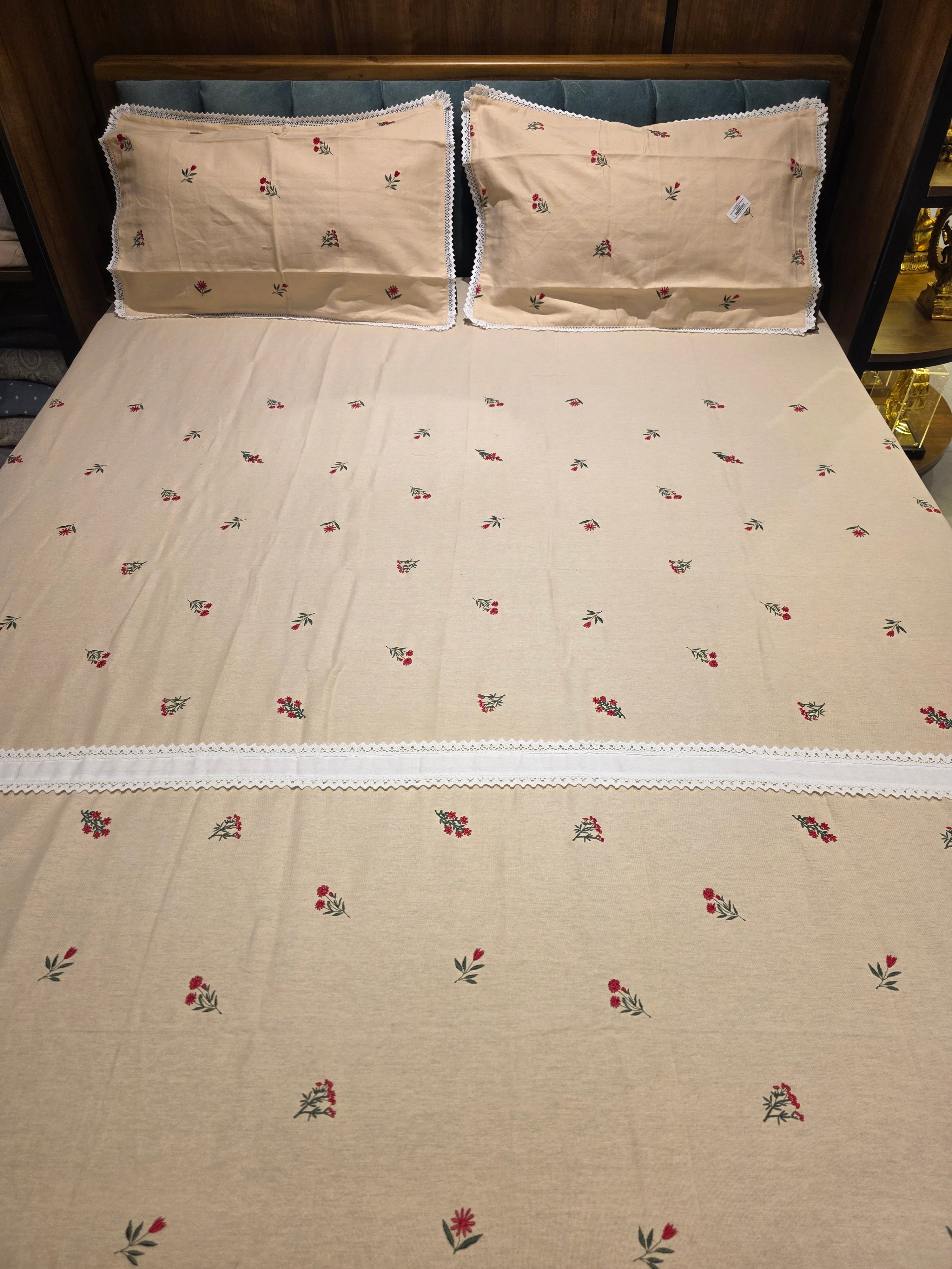 King Size Embroidered Lace Bedsheet Set