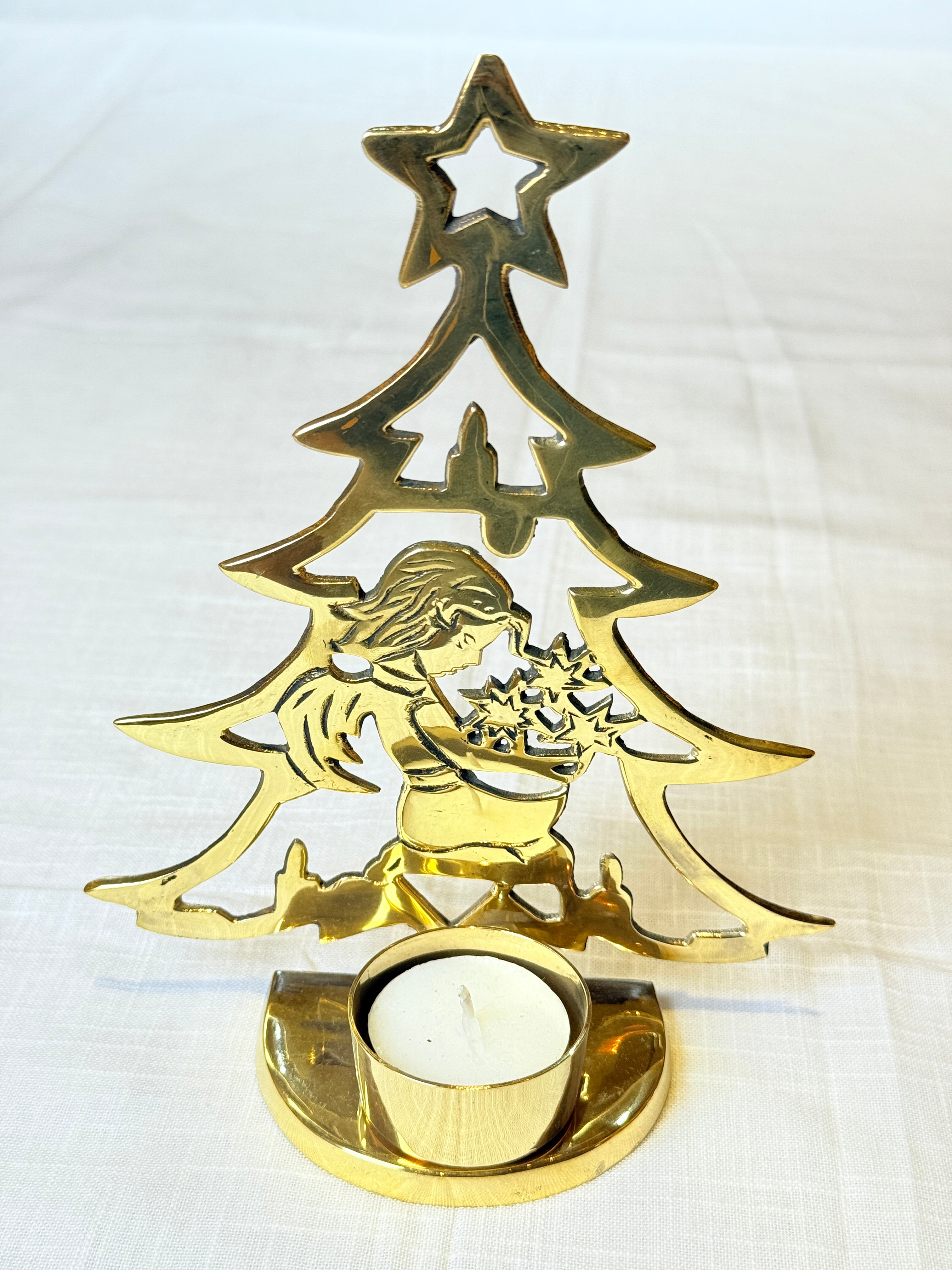 Xmas Theme Brass Candle Holder