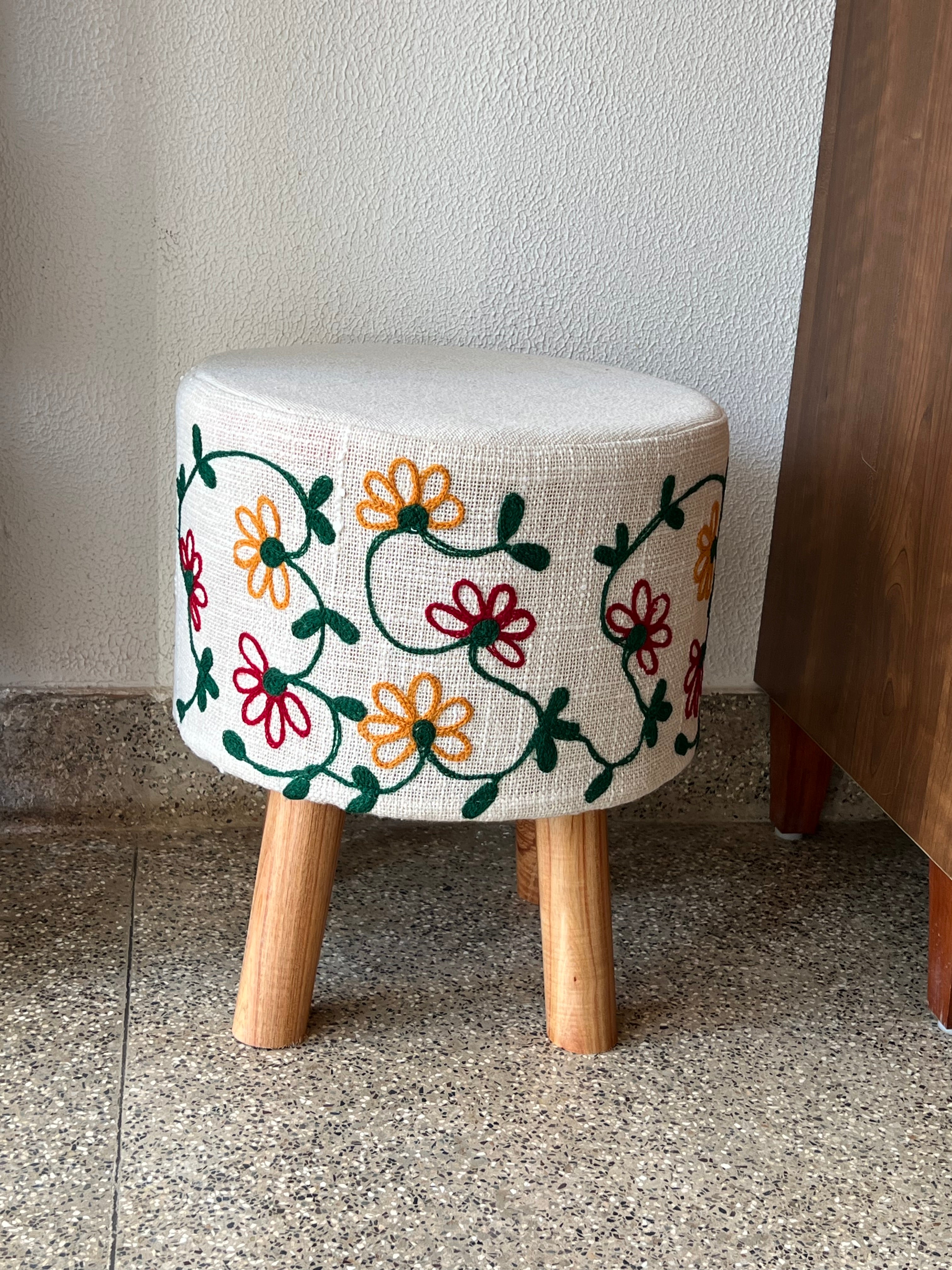 Embroidered Ottoman Stool