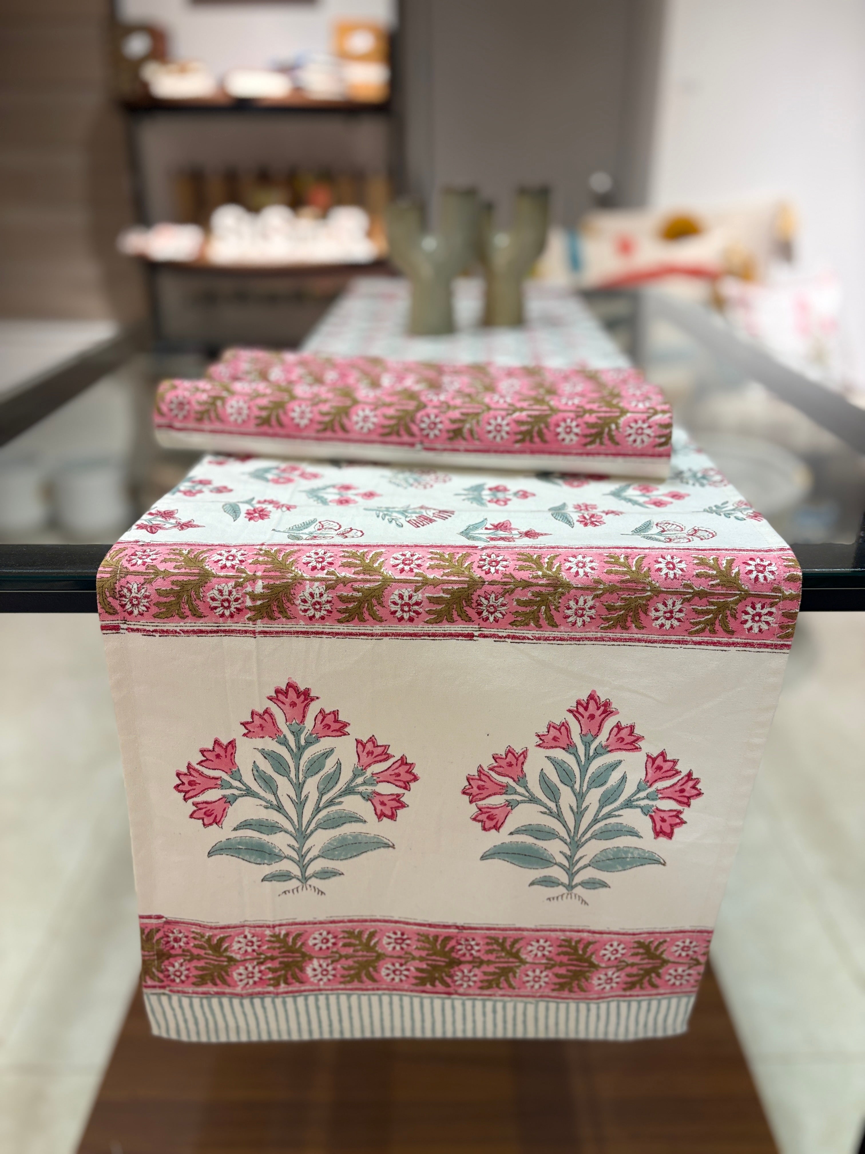 Hand Block Print Table Runner and 6-Piece Mat Set