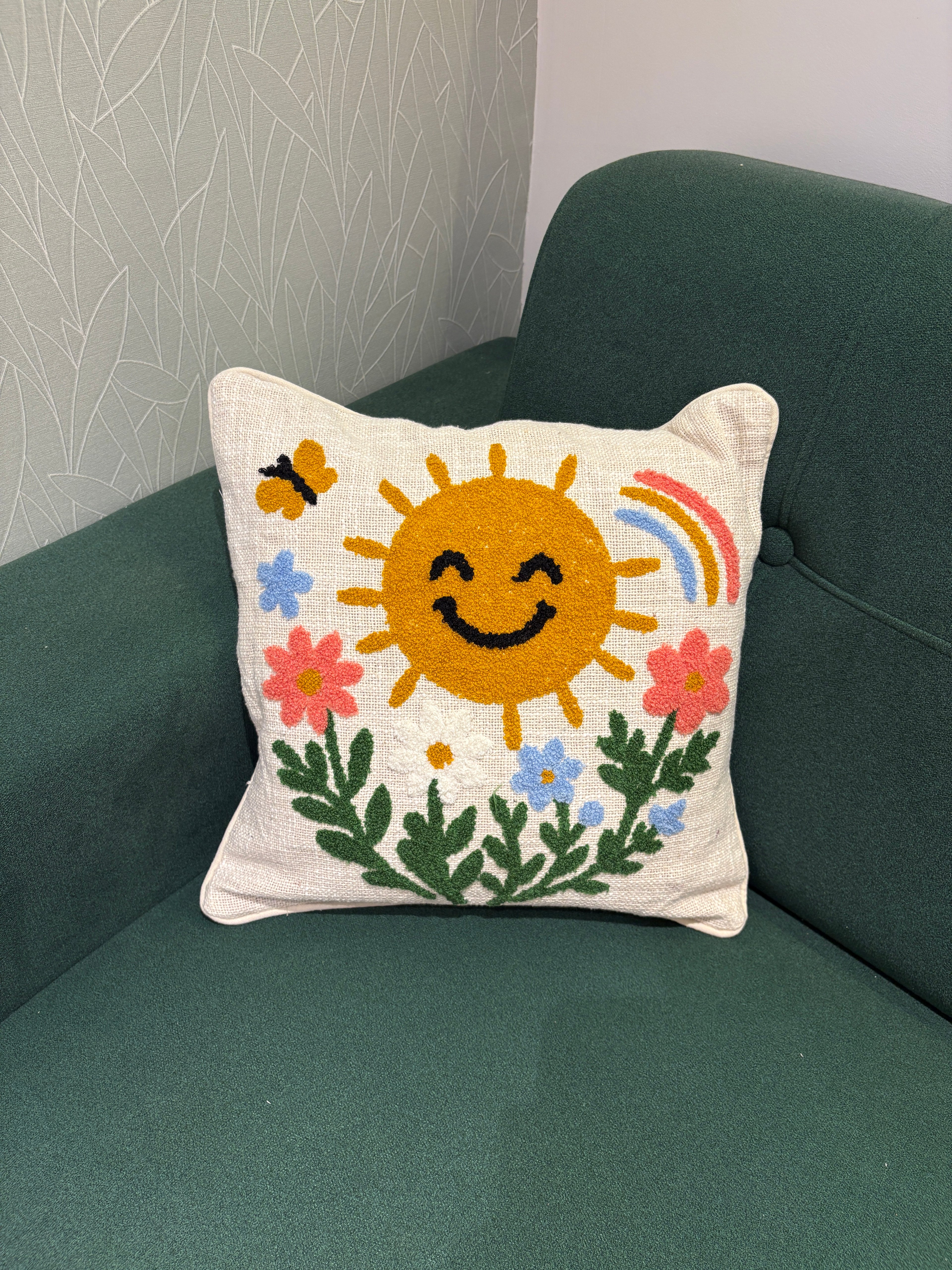 Embroidered Jute Cushion Cover – 16 x 16 inches