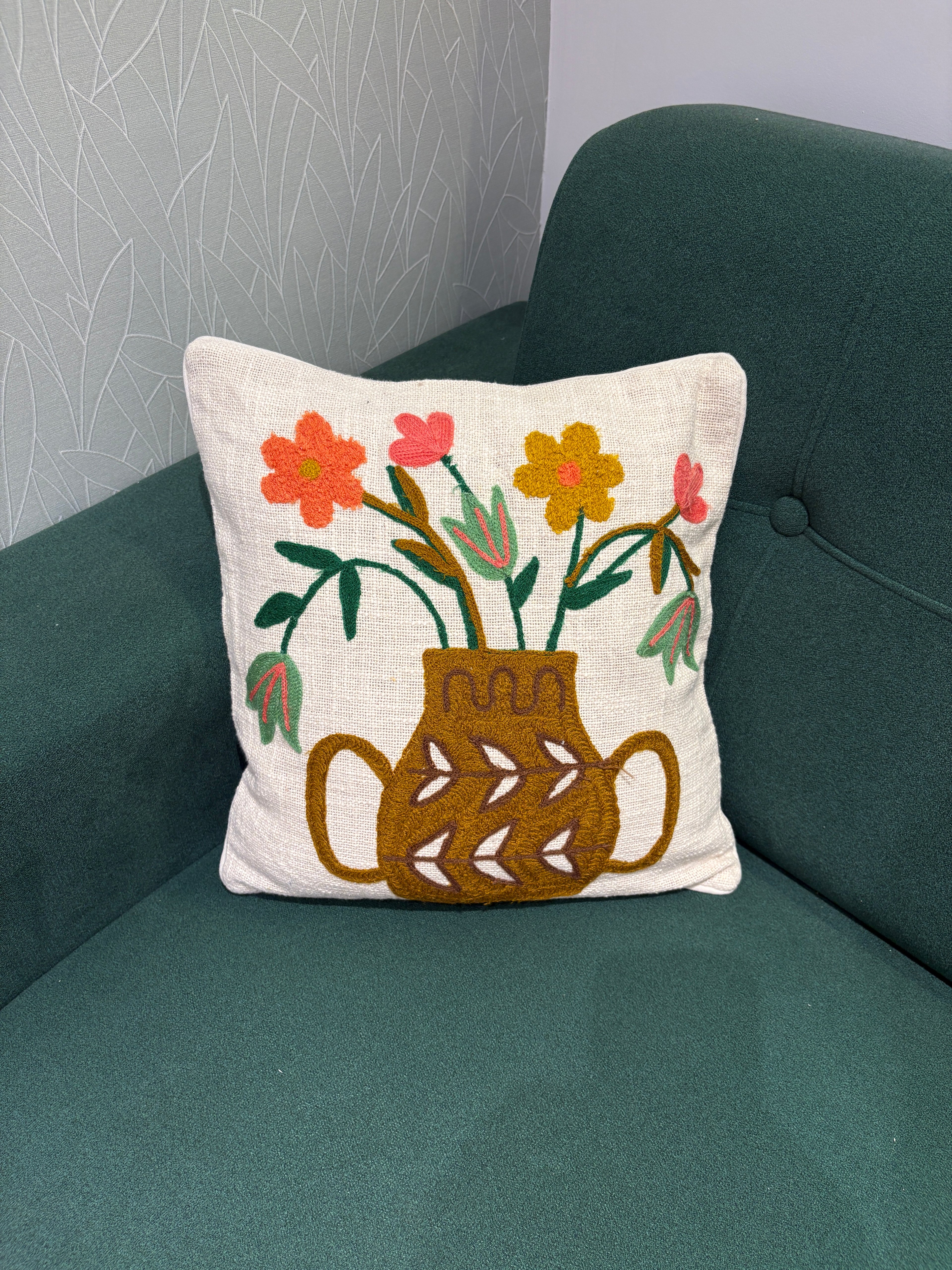 Embroidered Jute Cushion Cover – 16 x 16 inches