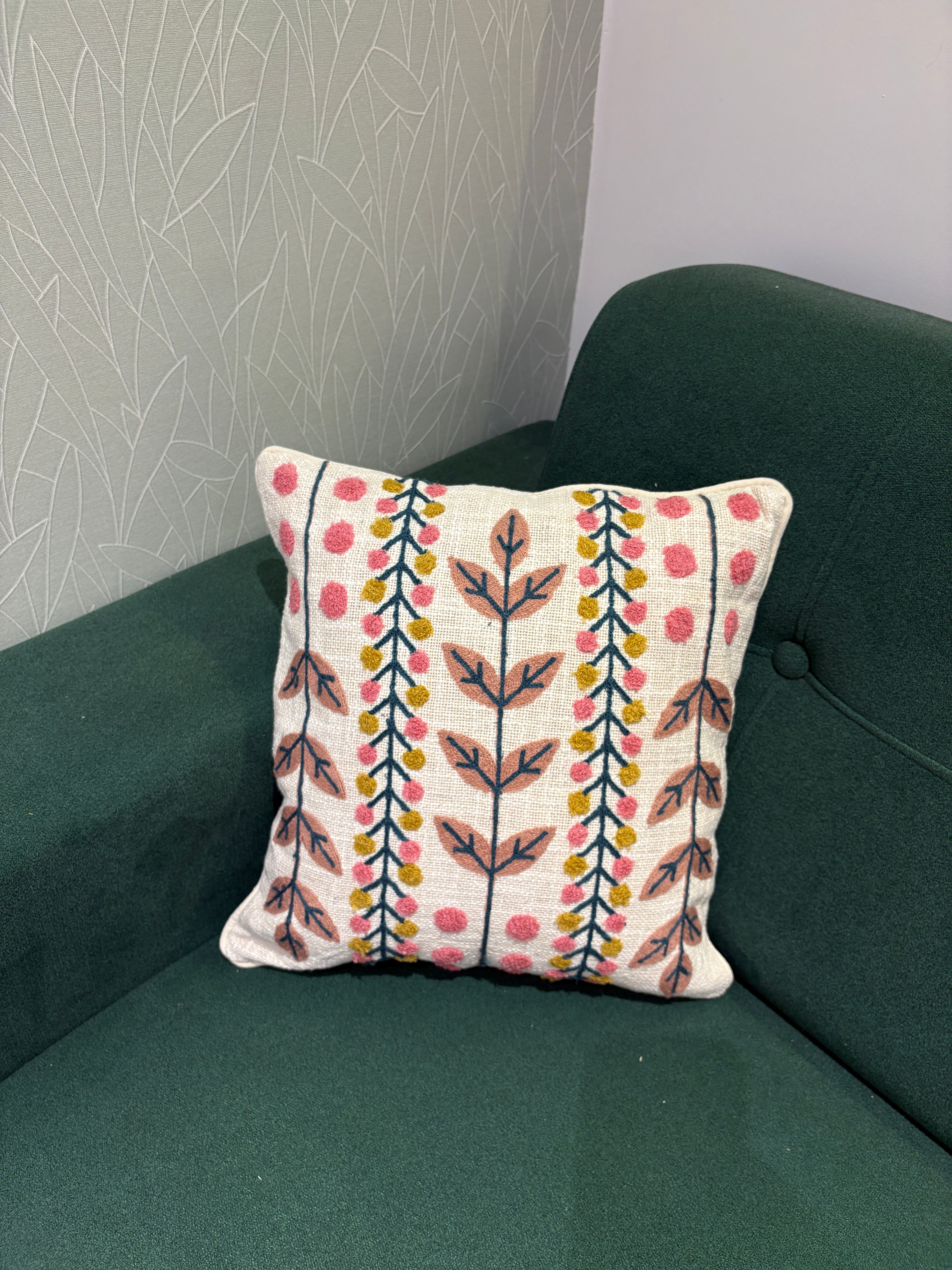 Embroidered Jute Cushion Cover – 16 x 16 inches