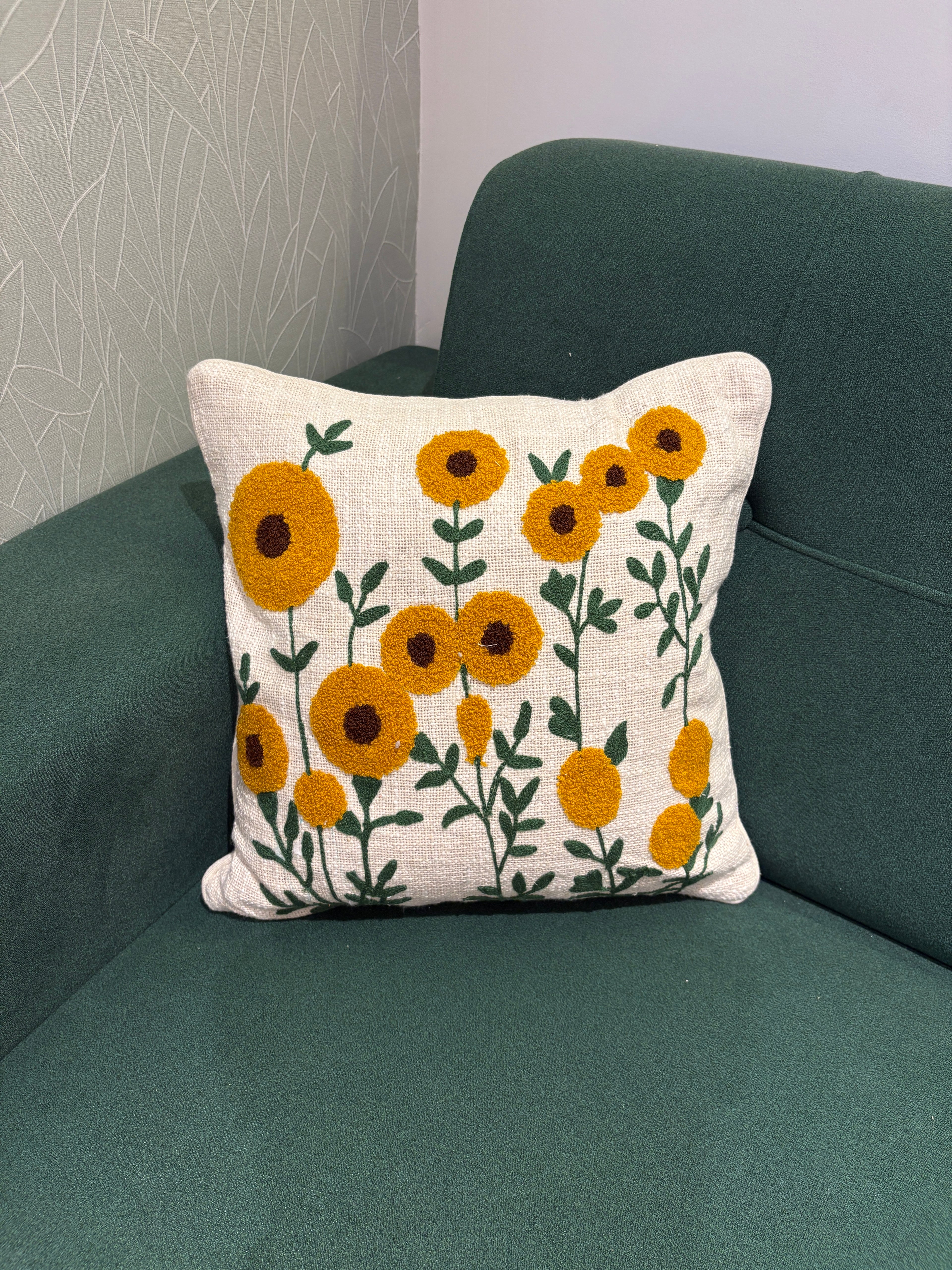 Embroidered Jute Cushion Cover – 16 x 16 inches