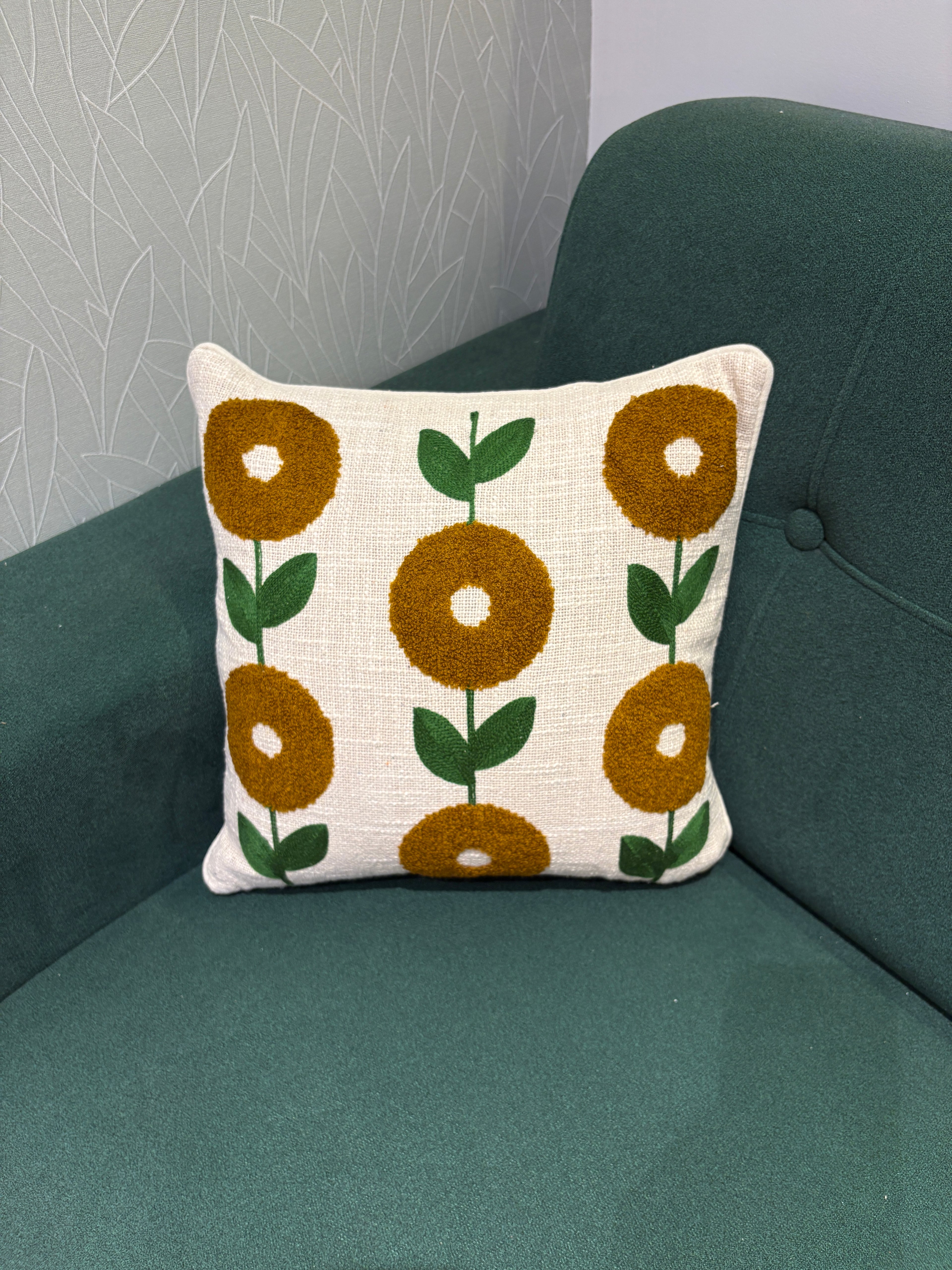 Embroidered Jute Cushion Cover – 16 x 16 inches