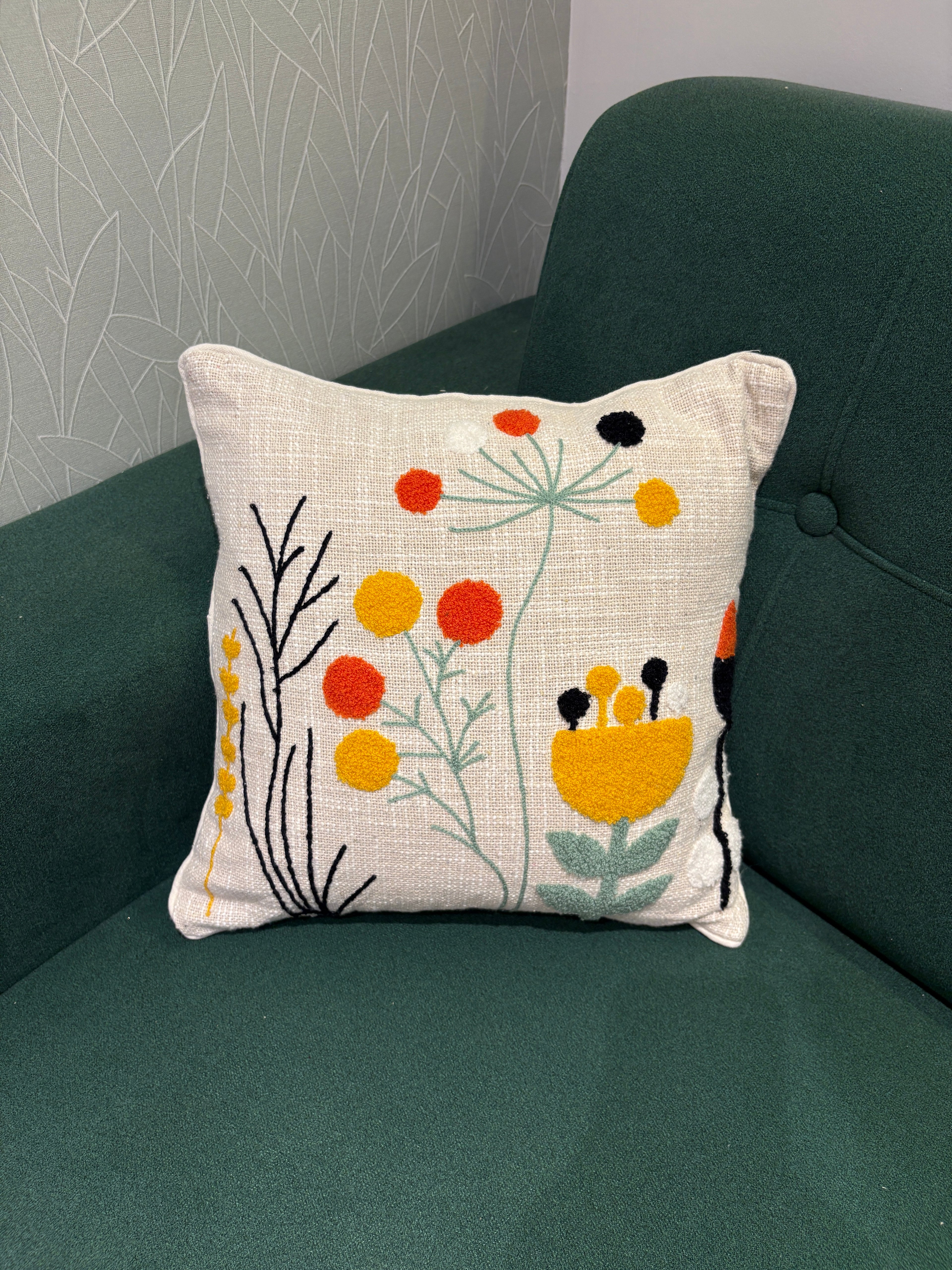 Embroidered Jute Cushion Cover – 16 x 16 inches