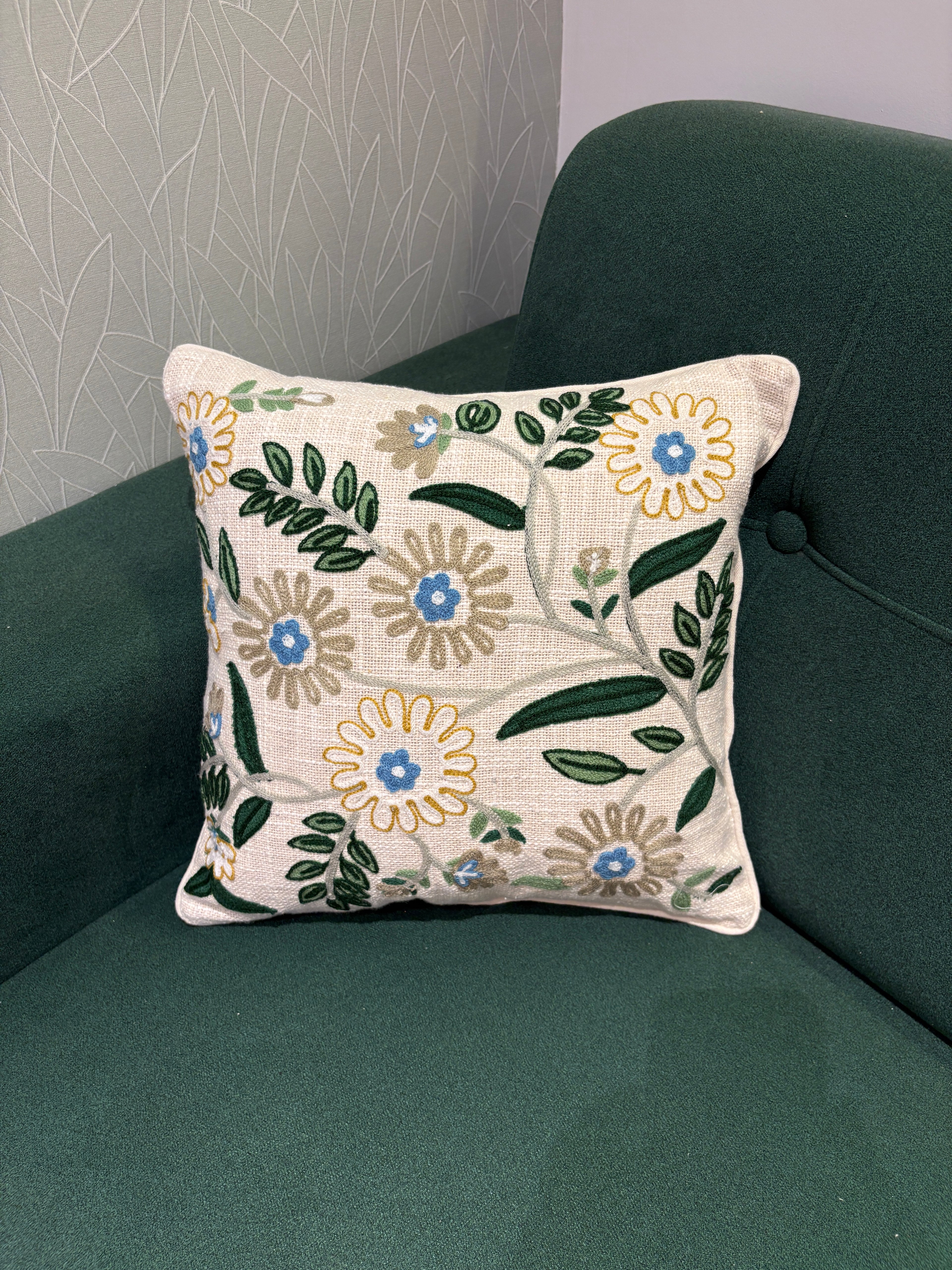 Embroidered Jute Cushion Cover – 16 x 16 inches