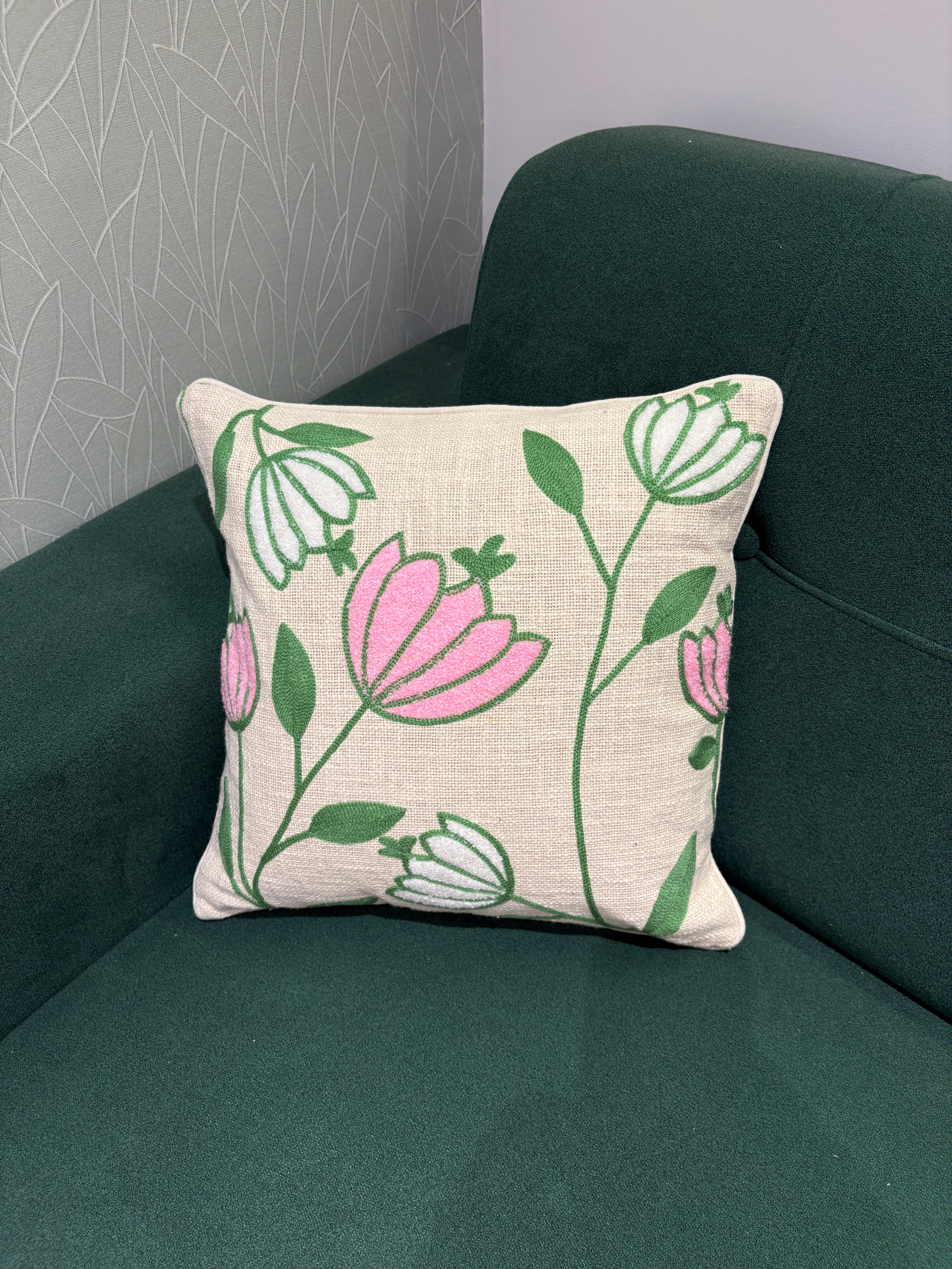 Embroidered Jute Cushion Cover – 16 x 16 inches