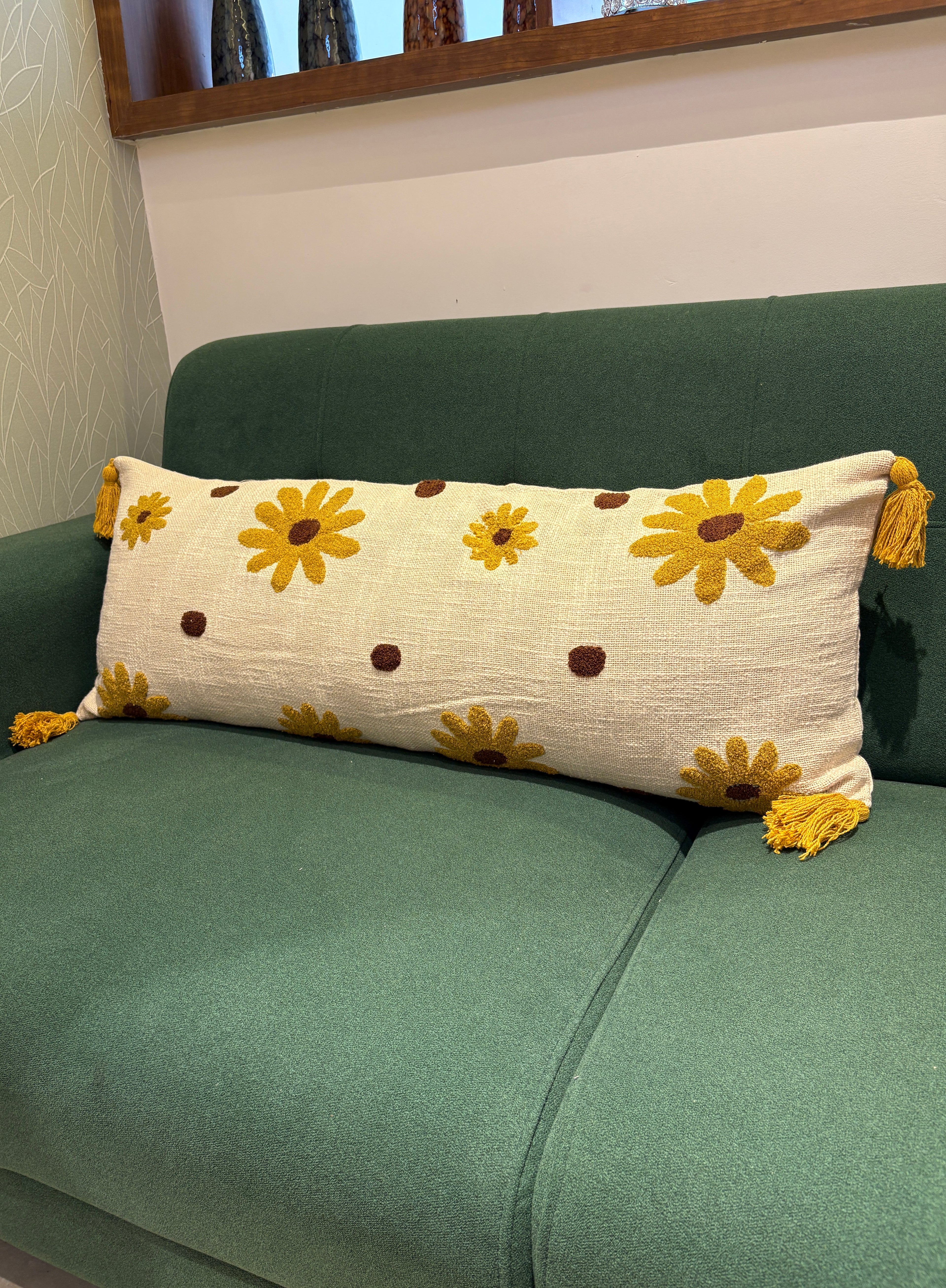 Embroidered Jute Lumbar Cushion Cover – 14 x 36 inches