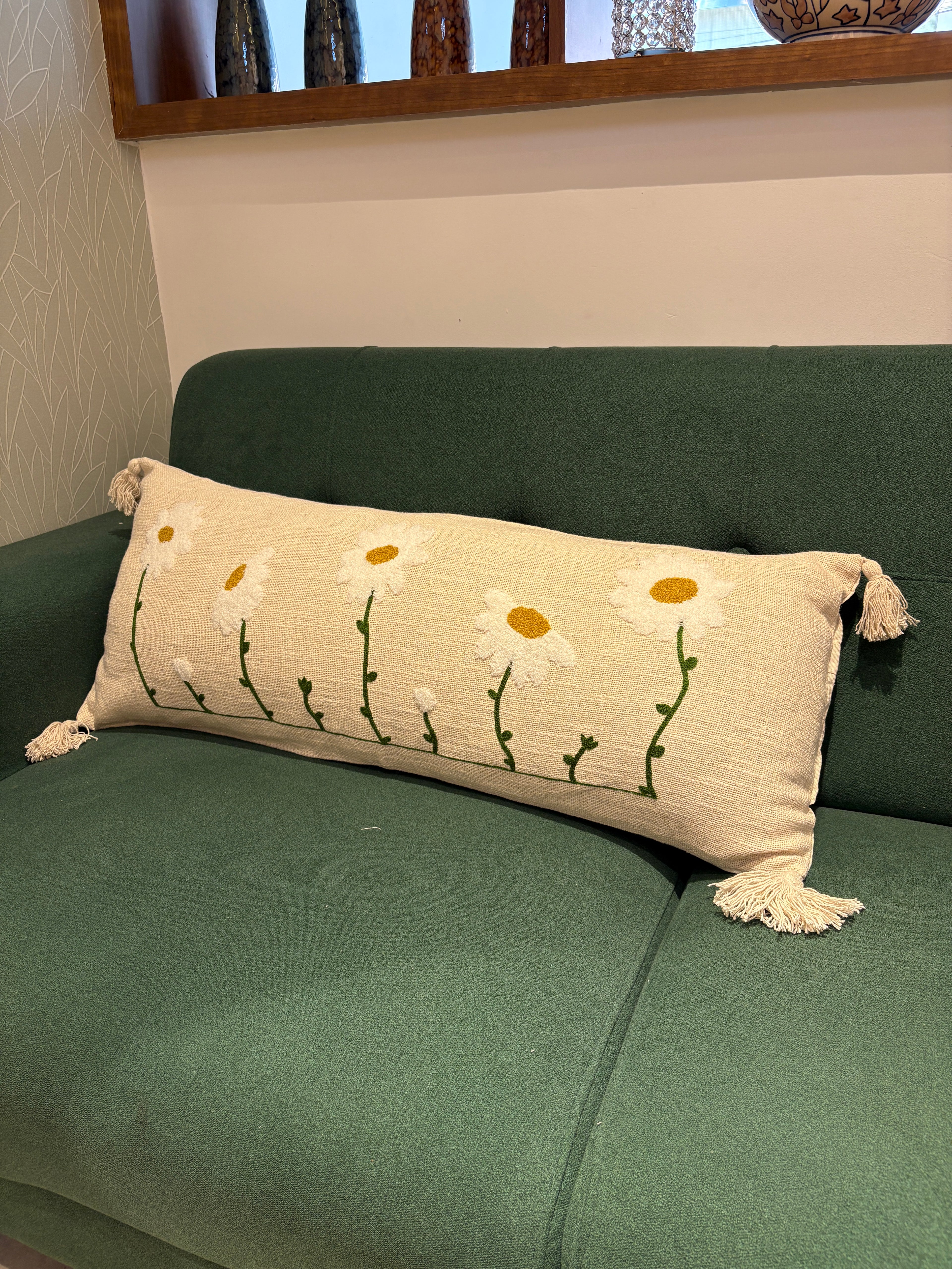 Embroidered Jute Lumbar Cushion Cover – 14 x 36 inches