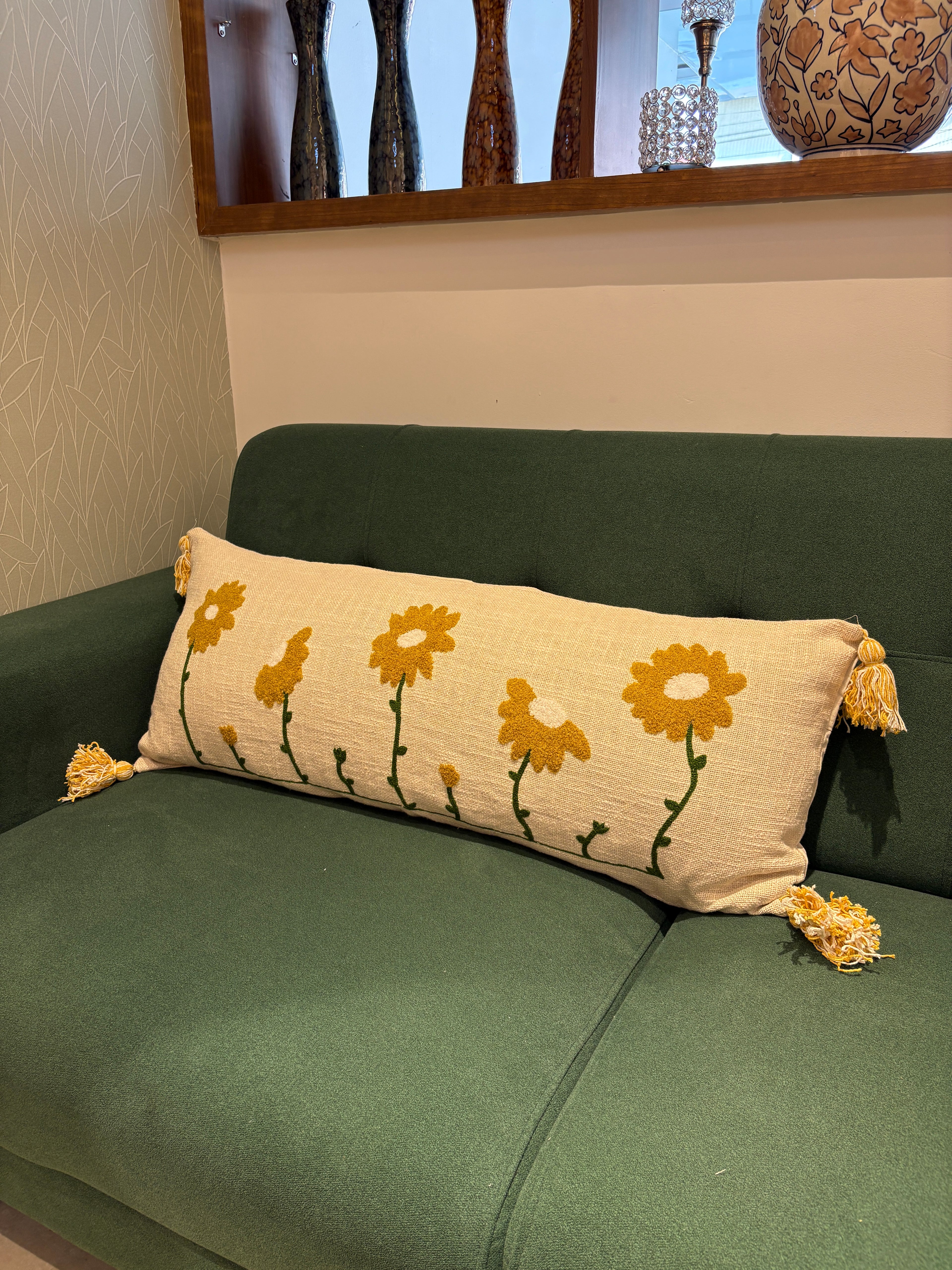 Embroidered Jute Lumbar Cushion Cover – 14 x 36 inches