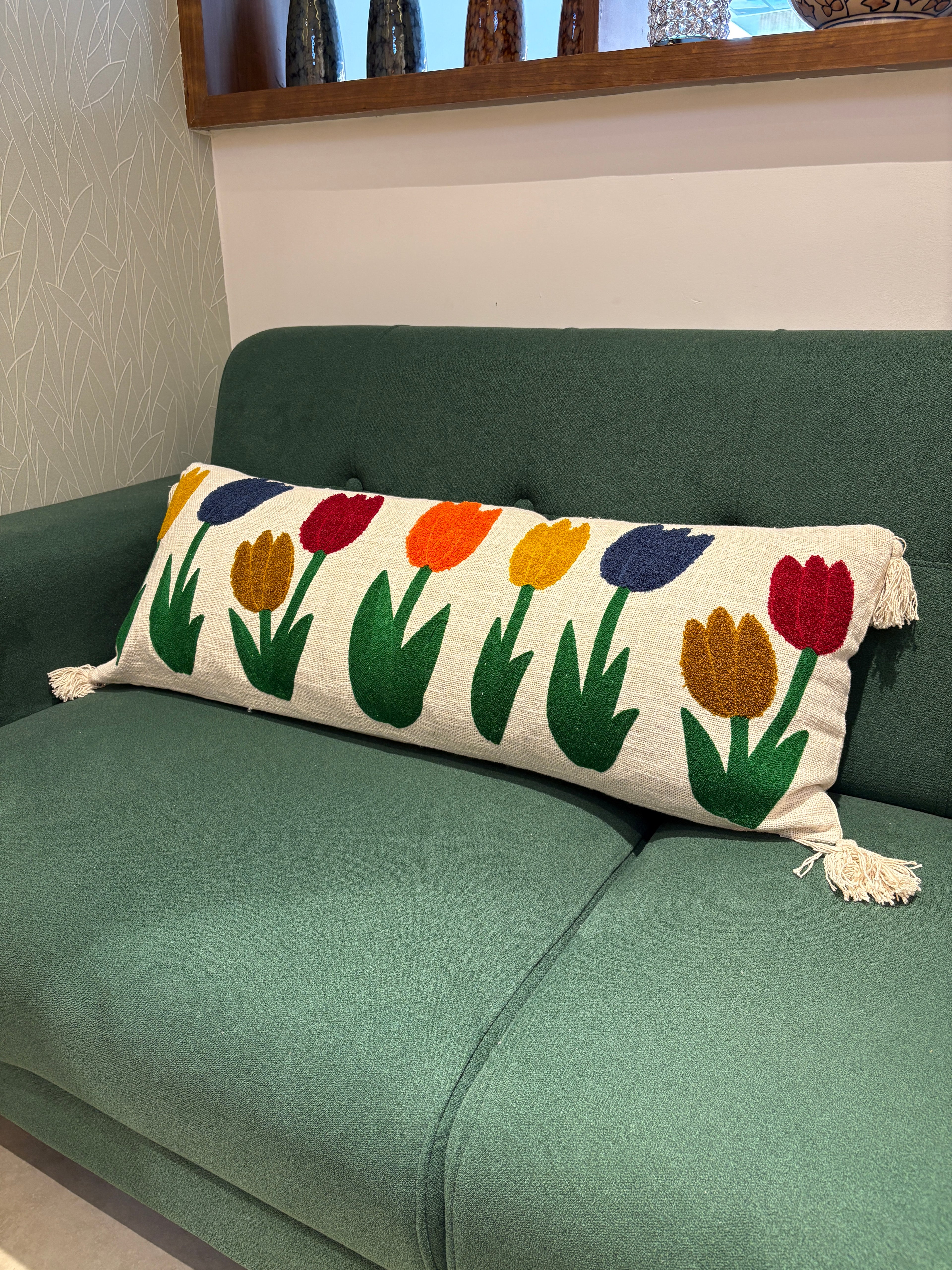 Embroidered Jute Lumbar Cushion Cover – 14 x 36 inches