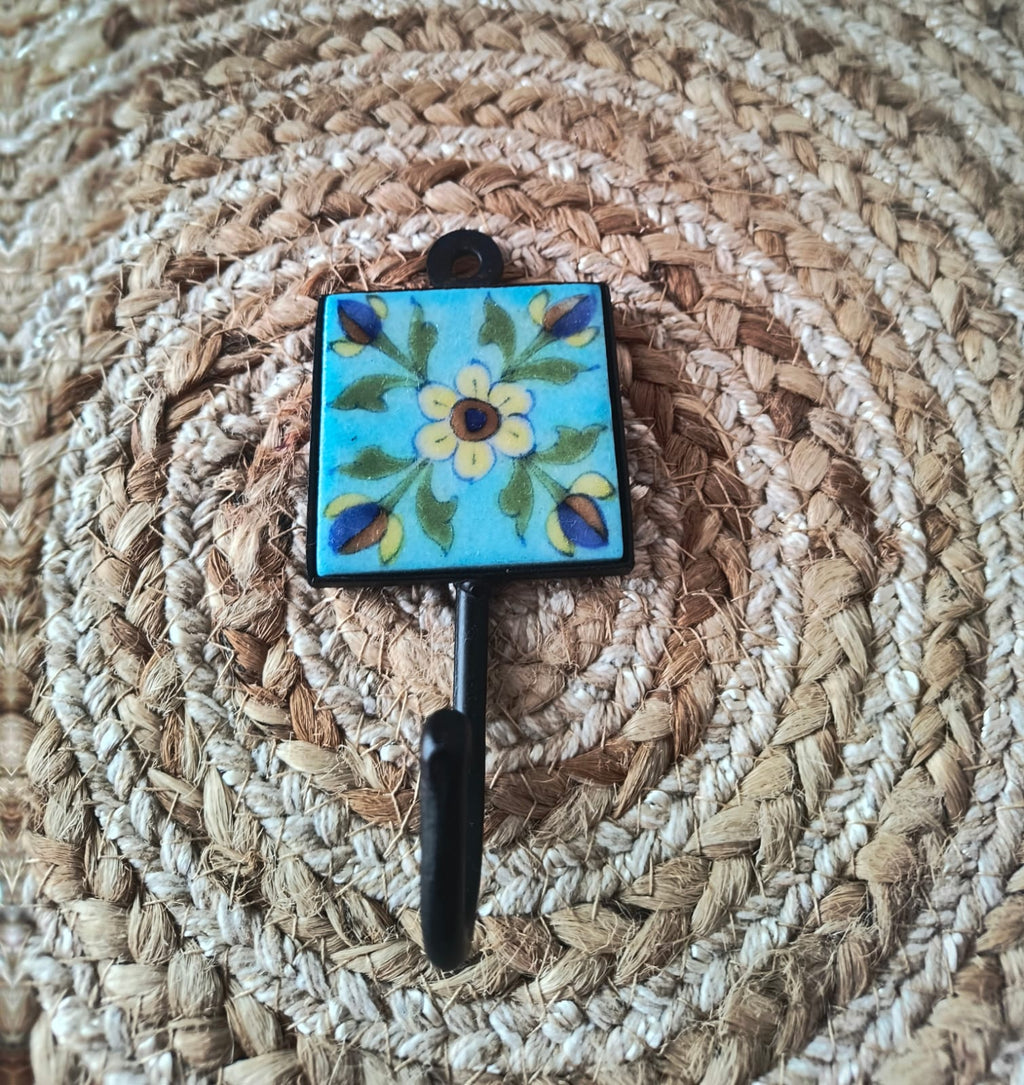 BLUE POTTERY WALL HOOK SMALL