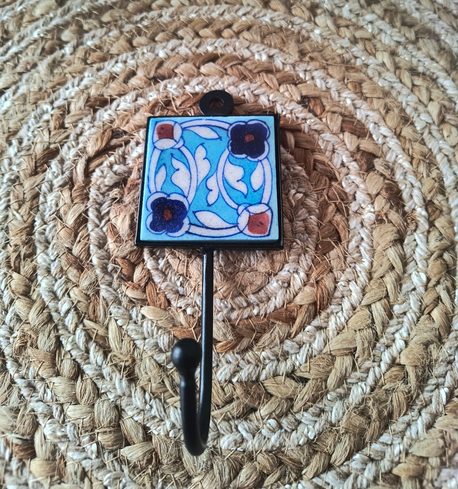 BLUE POTTERY WALL HOOK SMALL
