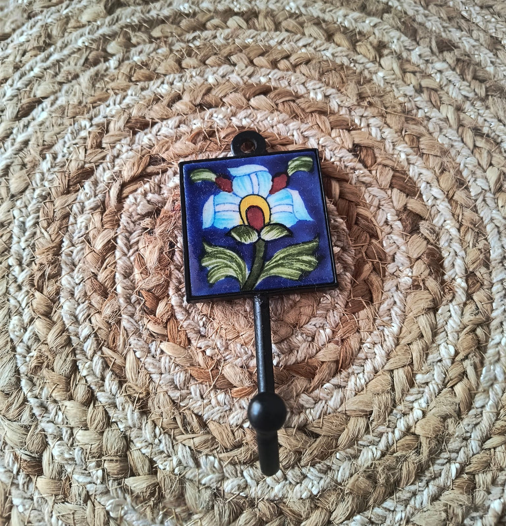 BLUE POTTERY WALL HOOK SMALL