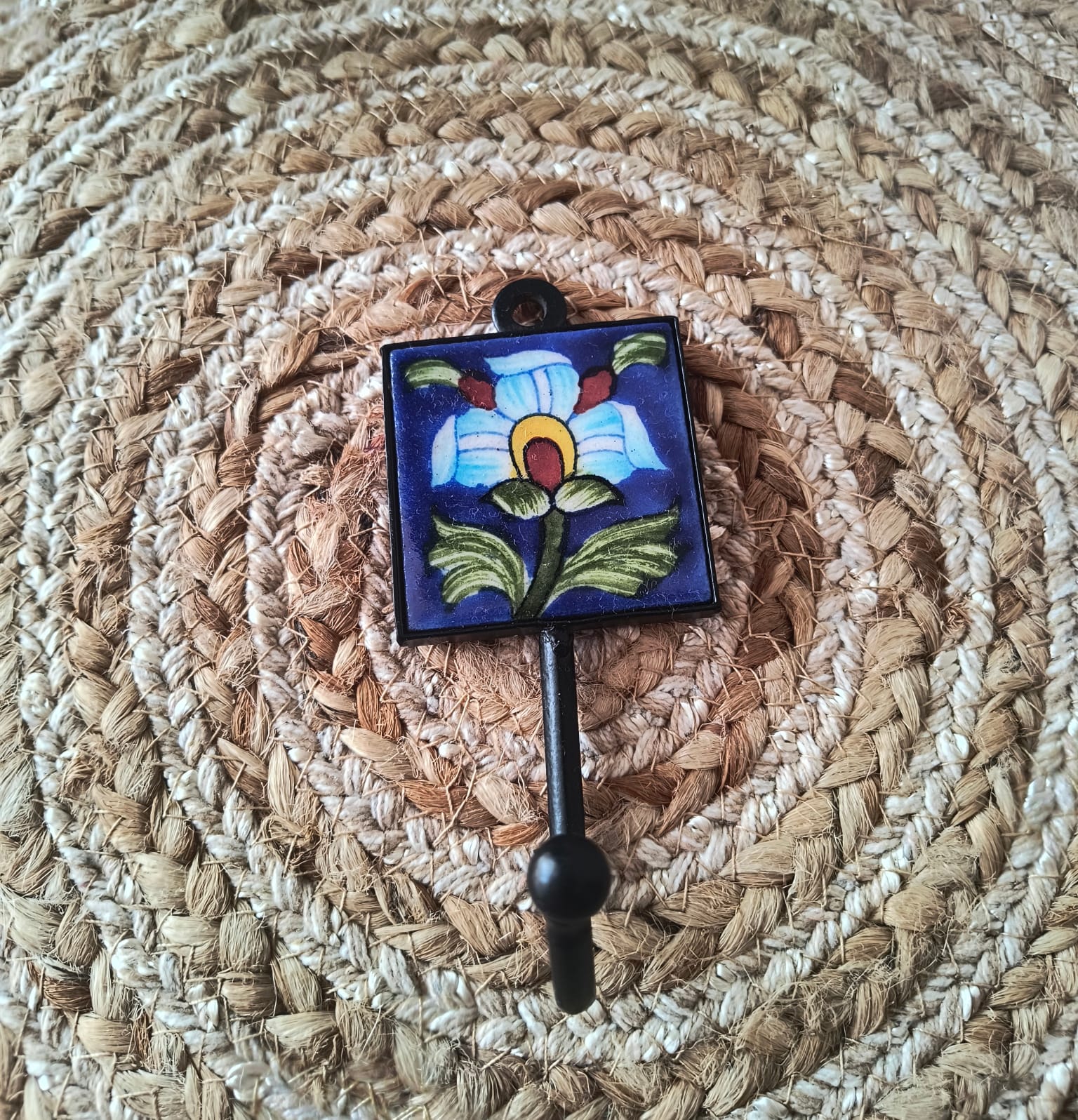 BLUE POTTERY WALL HOOK SMALL