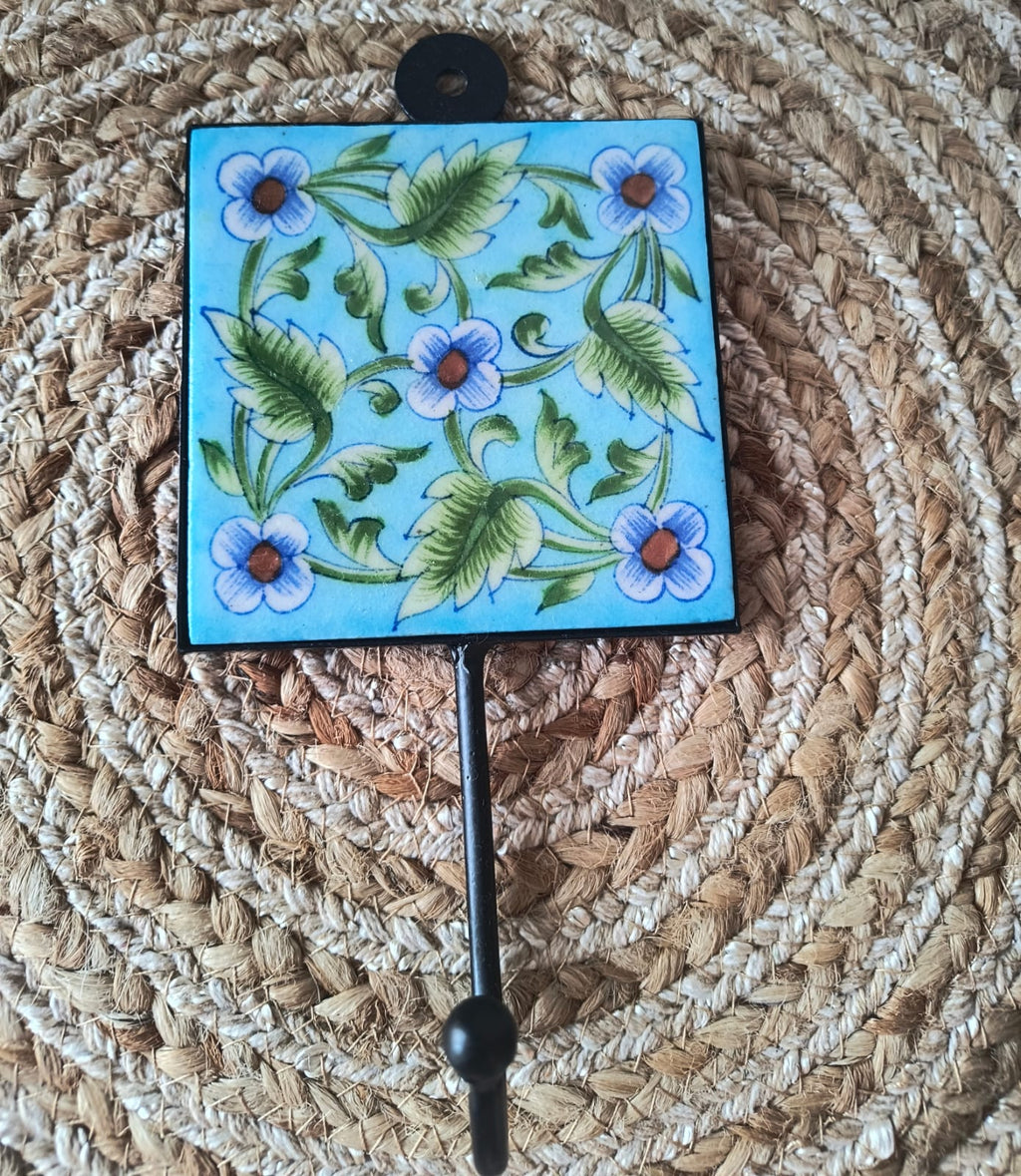 BLUE POTTERY WALL HOOK SMALL