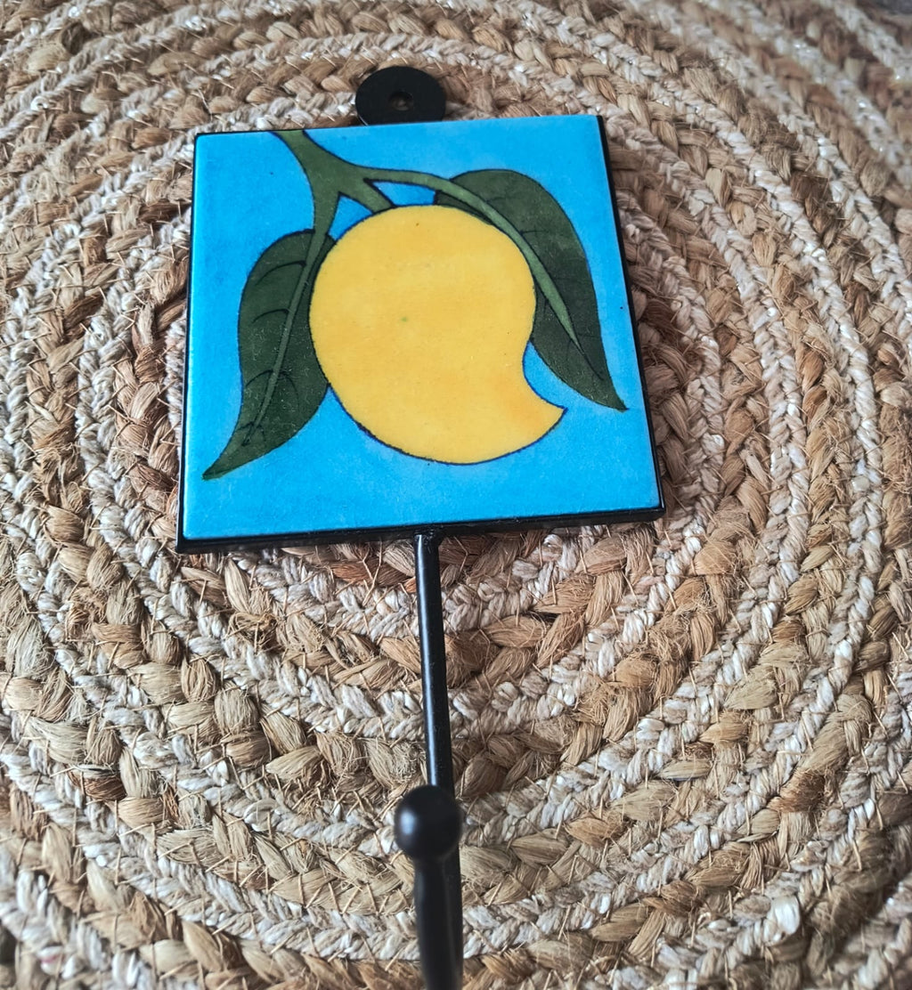 BLUE POTTERY WALL HOOK LARGE