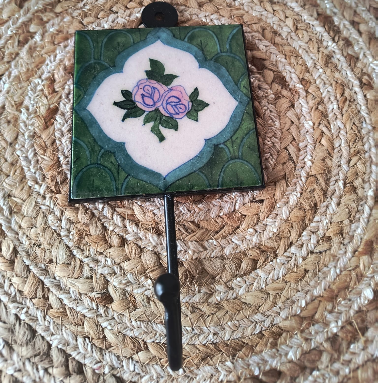 BLUE POTTERY WALL HOOK LARGE