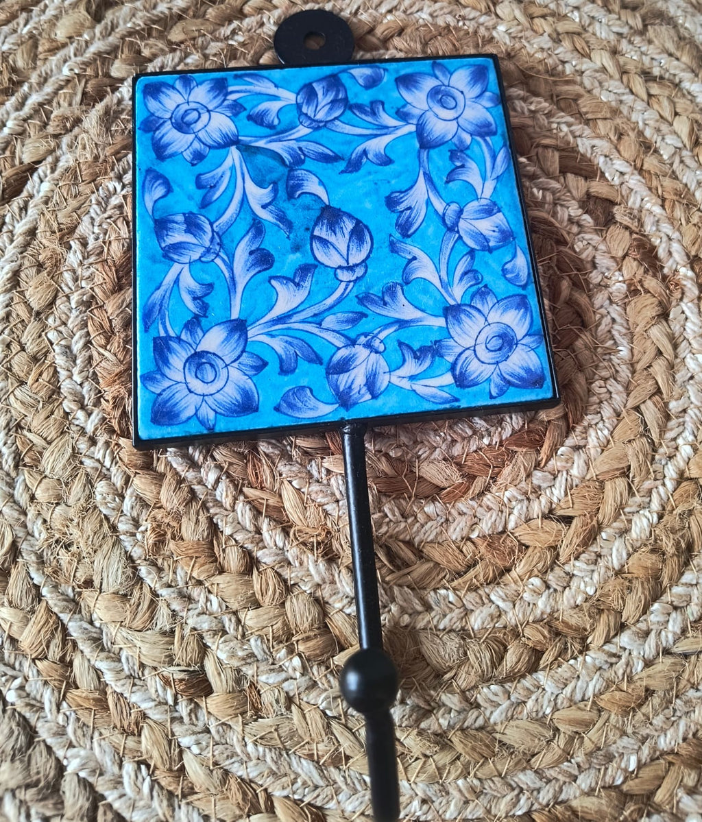BLUE POTTERY WALL HOOK LARGE