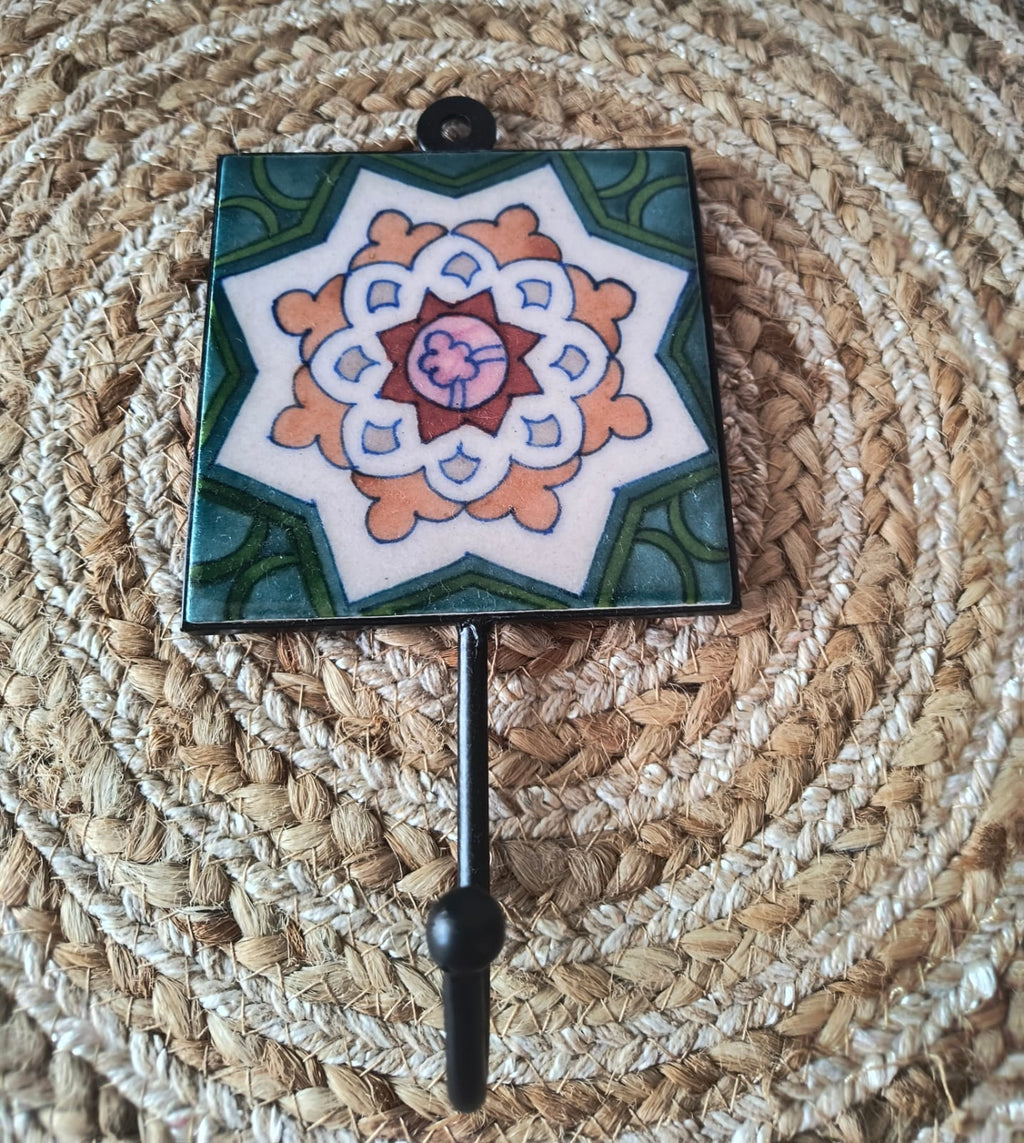 BLUE POTTERY WALL HOOK LARGE