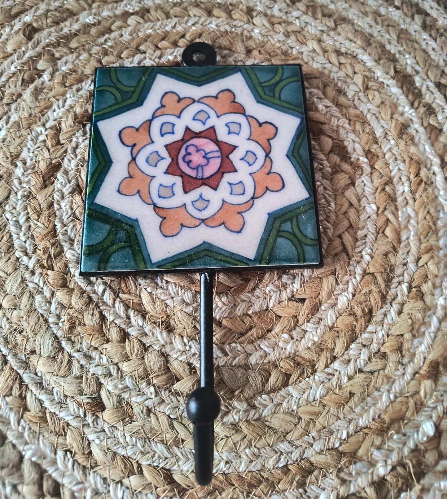 BLUE POTTERY WALL HOOK LARGE