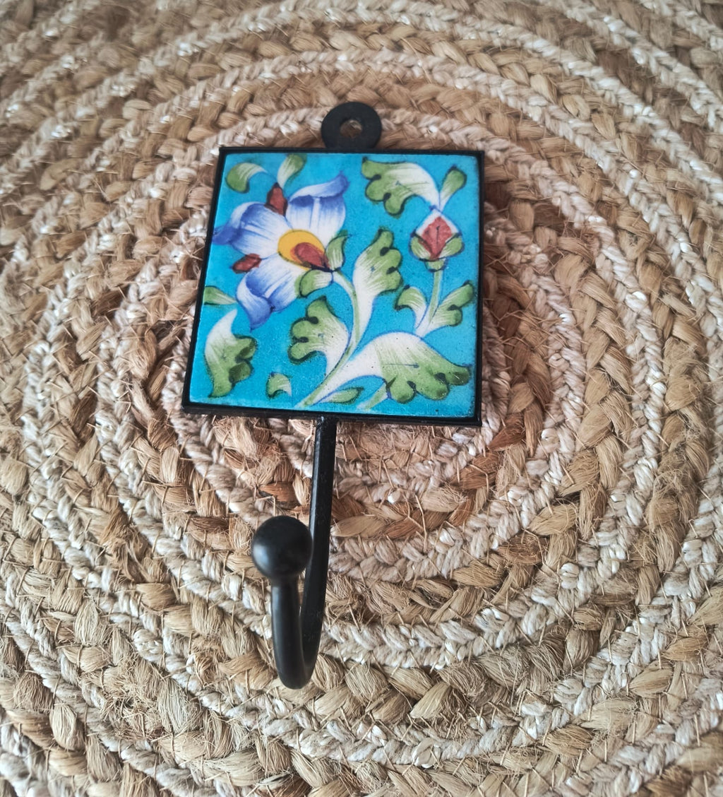 BLUE POTTERY WALL HOOK