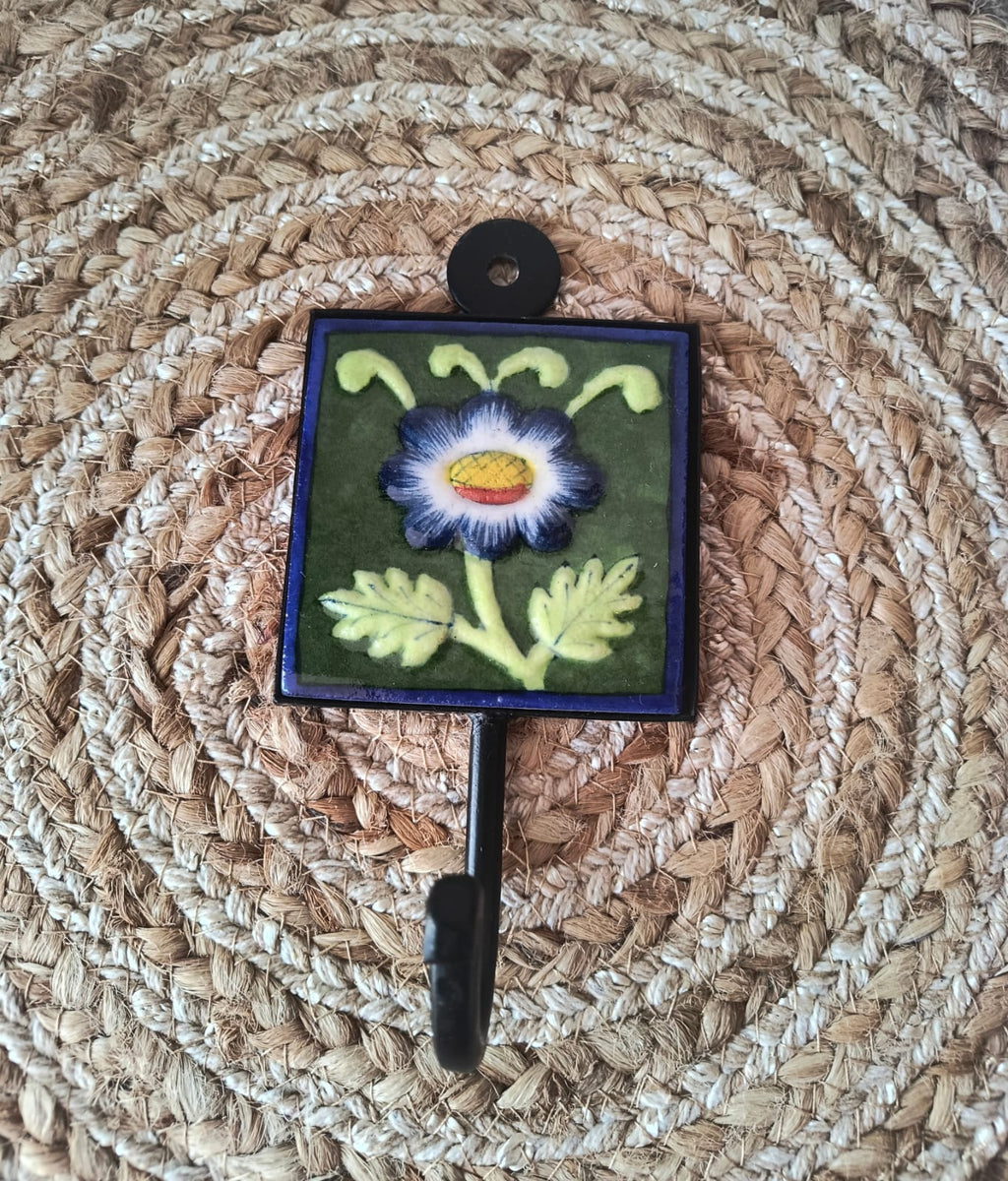 BLUE POTTERY WALL HOOK